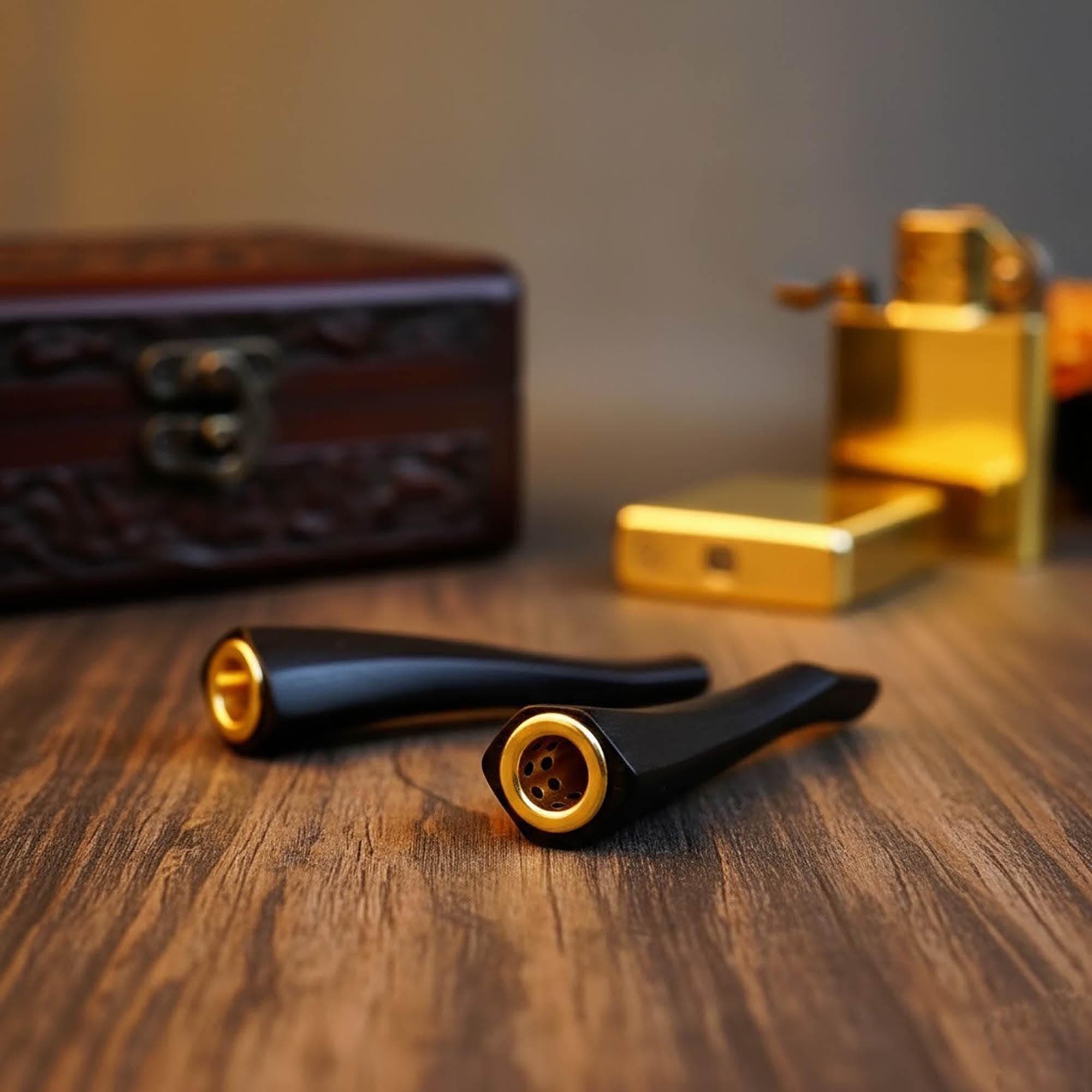 Once mini black moringa wood smoking pipe 7-8cm long, multi-hole for filter and mild kretek - image 3