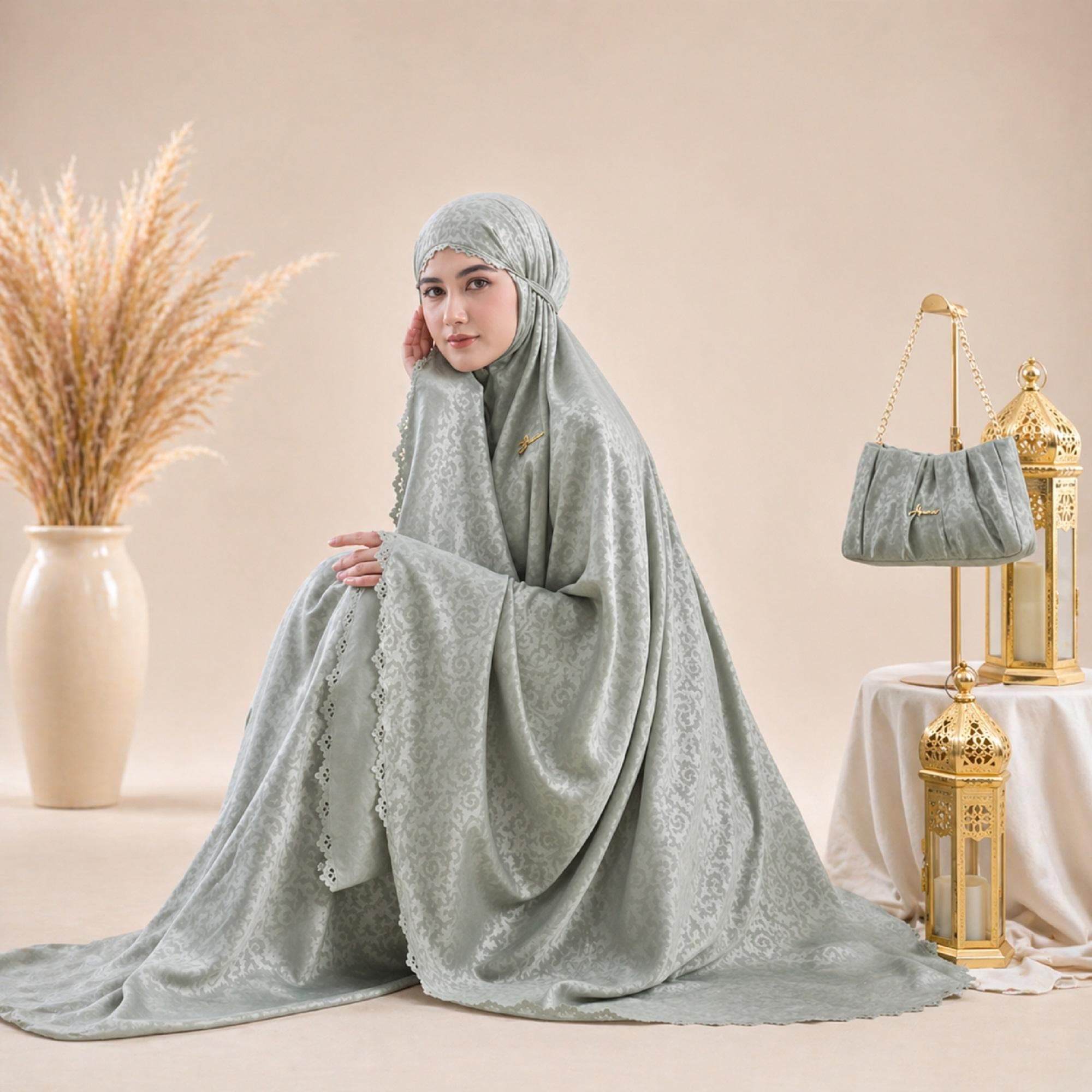 Elegant Santorini Mukena Set: 2-in-1 Muslim Prayer Dress with Bag - image 4