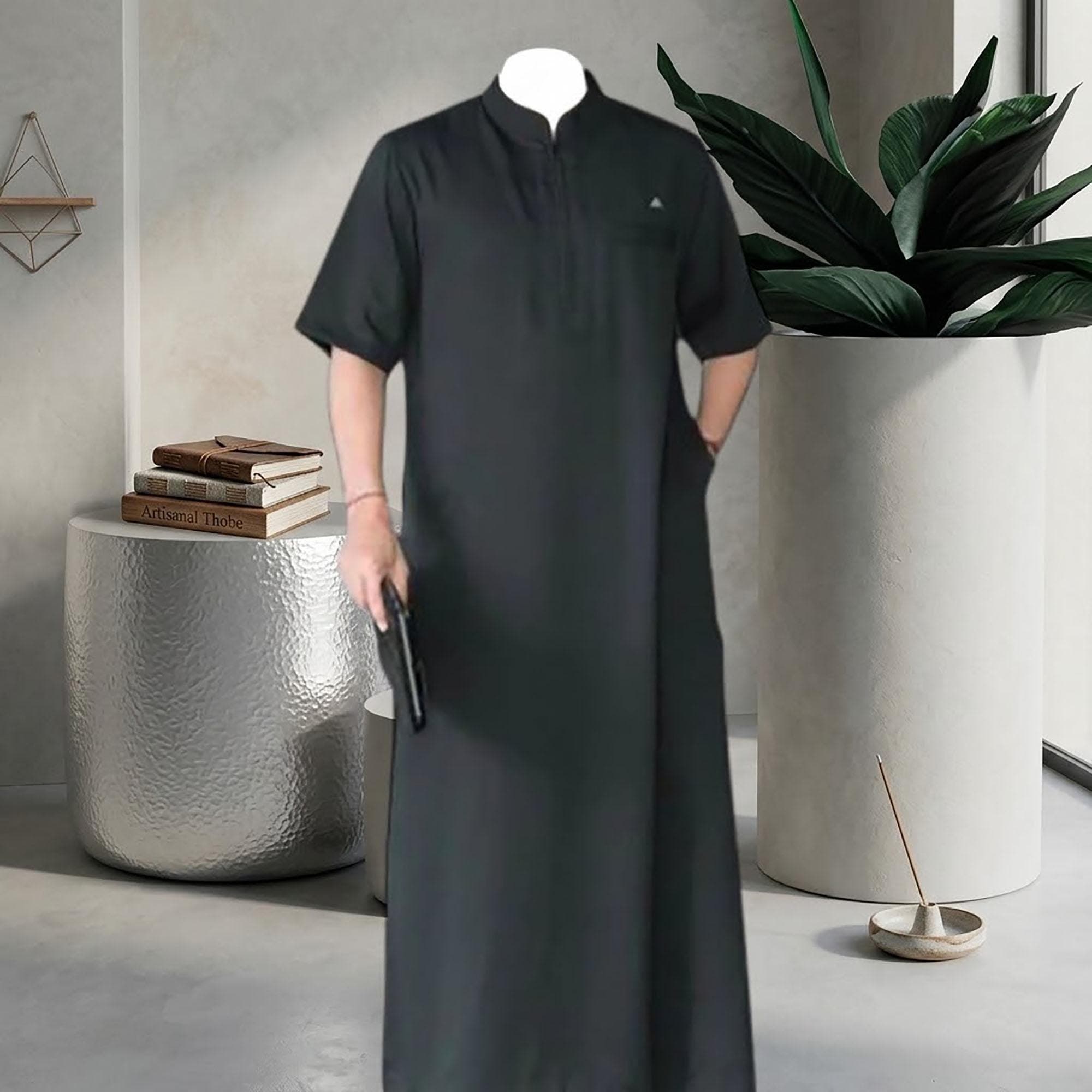 Men's Short Sleeve Thobe | Minimalist Omani Cotton Jubba, Arabic Kaftan