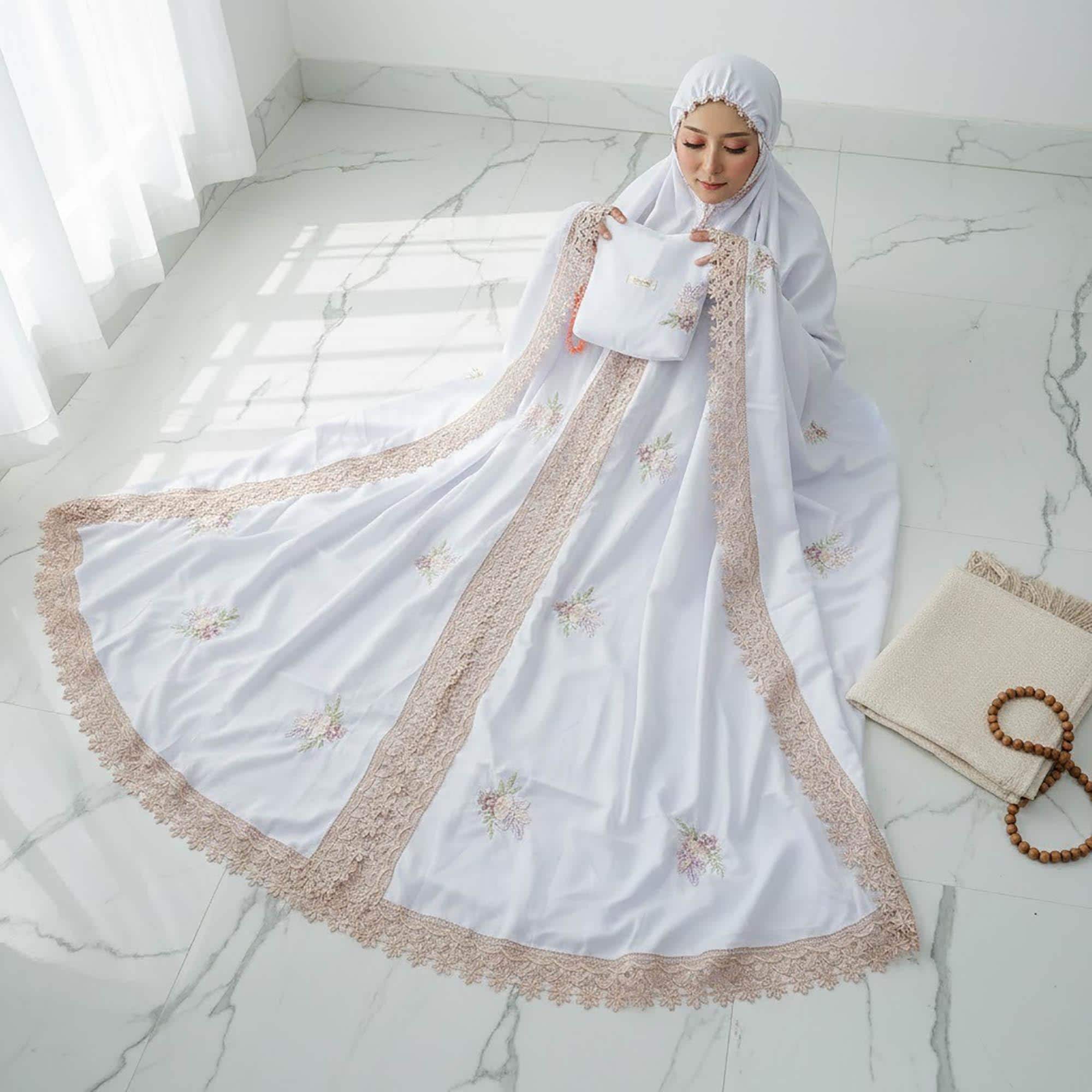 Embroidered Cotton Prayer Robe | Jumbo Travel Mukena Set