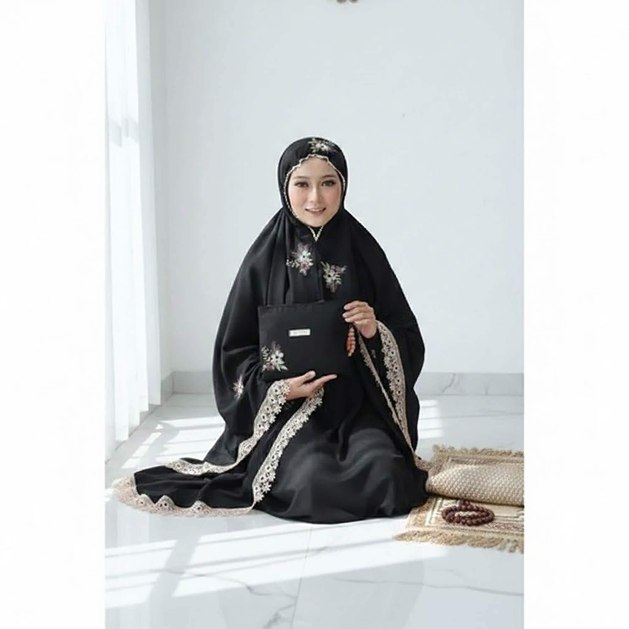 Embroidered Cotton Prayer Robe | Jumbo Travel Mukena Set - image 4