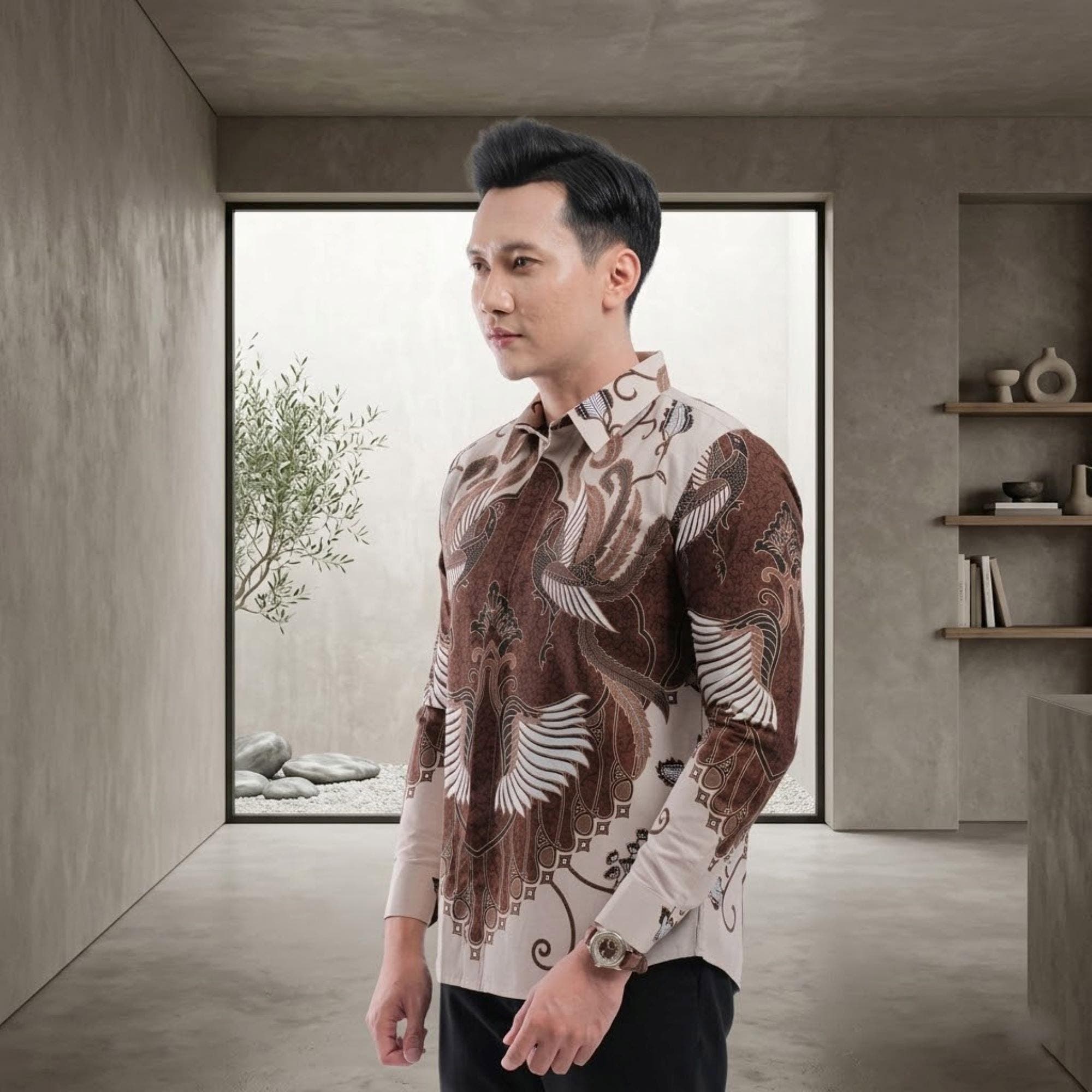 Men's Long Sleeve Batik Shirt – Bhaskara Motif, Cotton Formal Wear - image 3