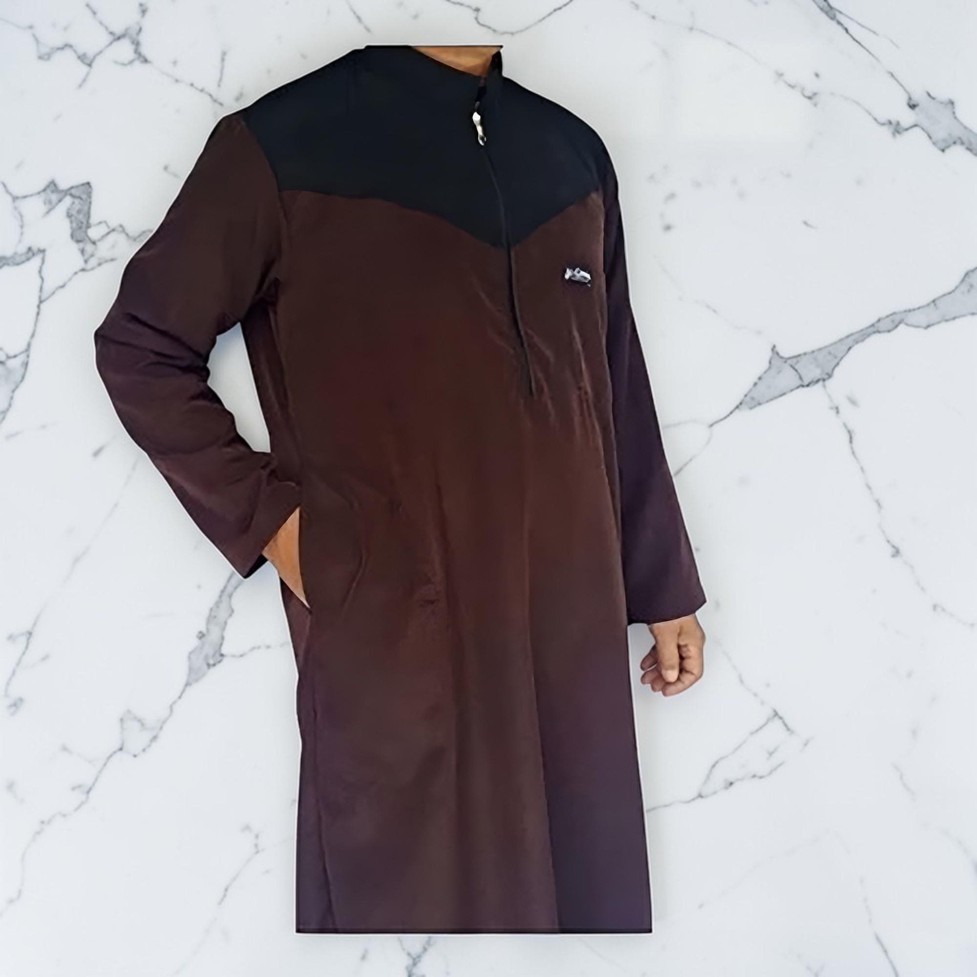Al-Ginna Two-Tone Men's Thobe | Elegant Contrast Combination Jubba, Long Sleeve Muslim Gown - image 4