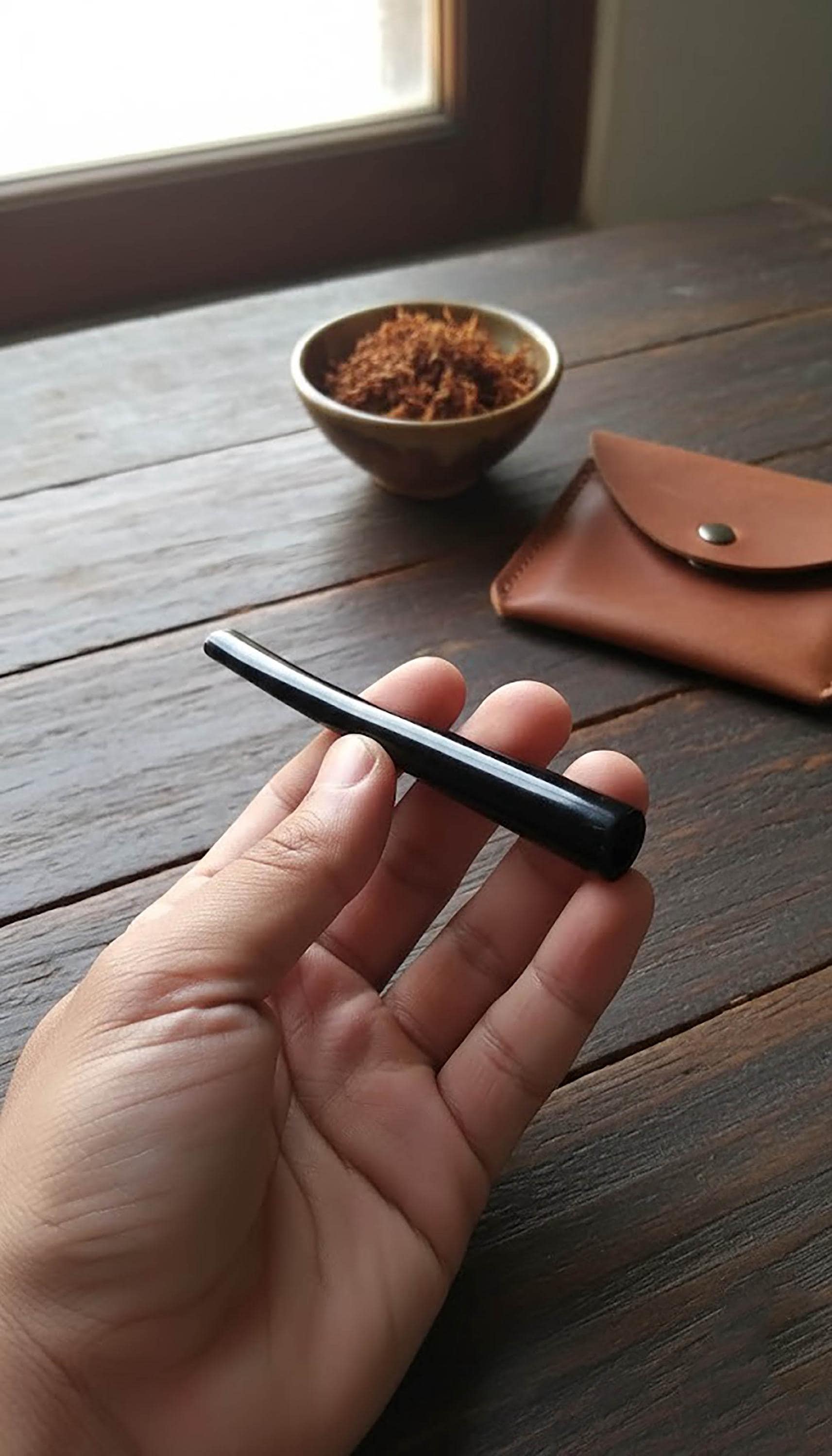Rare Black Moringa Heartwood Slim Pipe | Handcarved Galih Moringa Black 8-10cm | Minimalist Wooden Holder - image 3