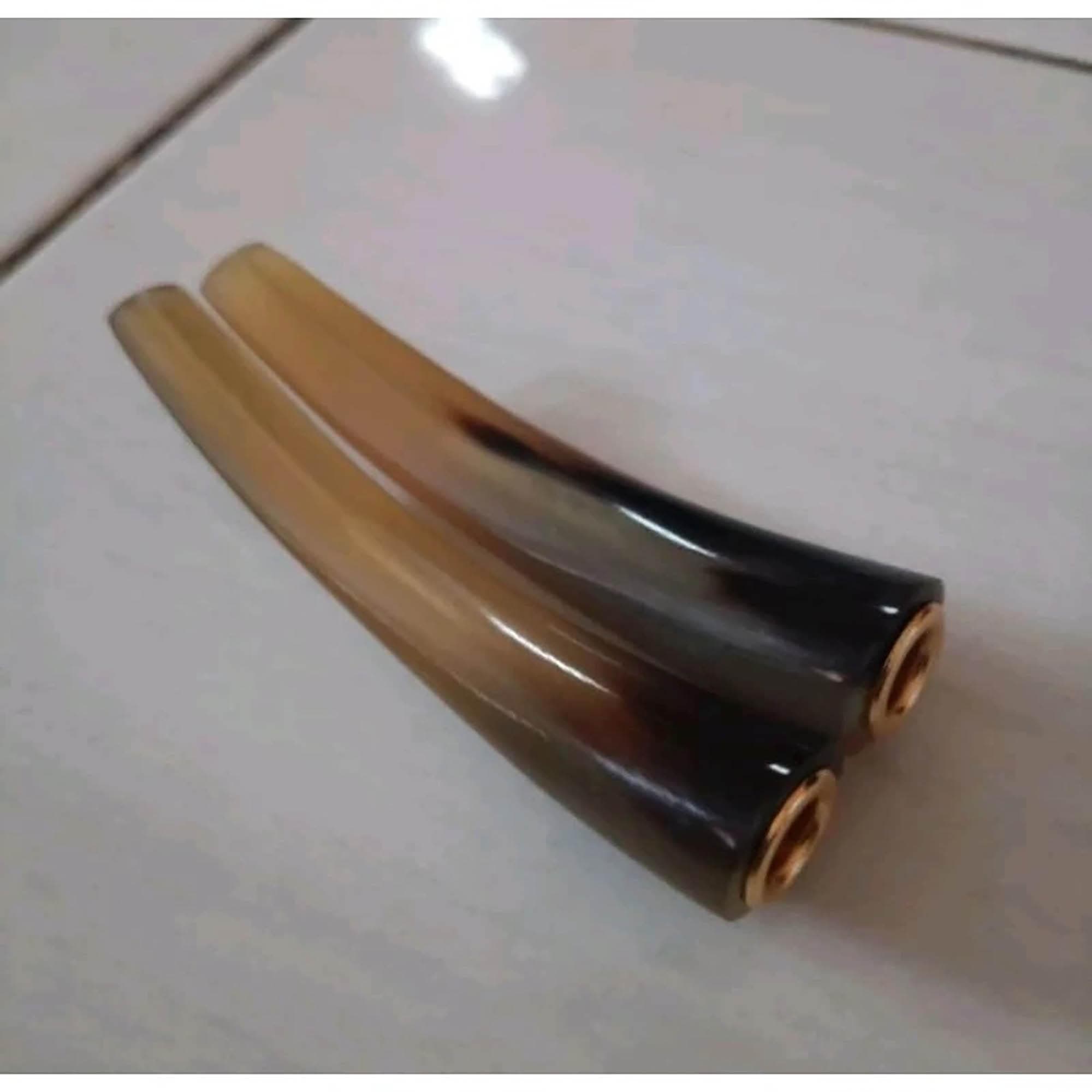 Smooth Black and White Buffalo Horn Smoking Pipe, Various Lengths - image 5