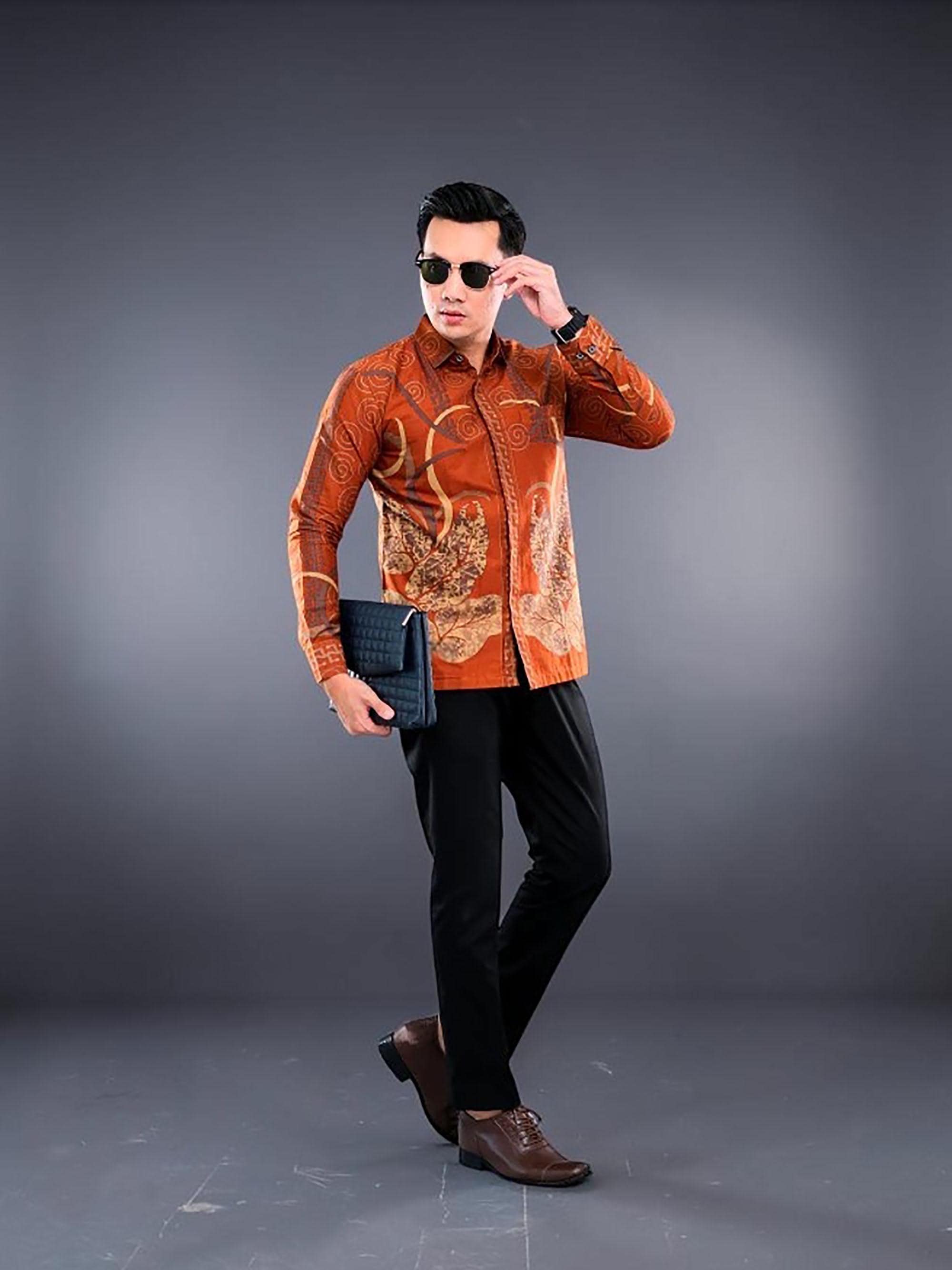 Men's Indonesian Batik Shirt, Ranacotta Cotton Long Sleeve Button Down - image 5