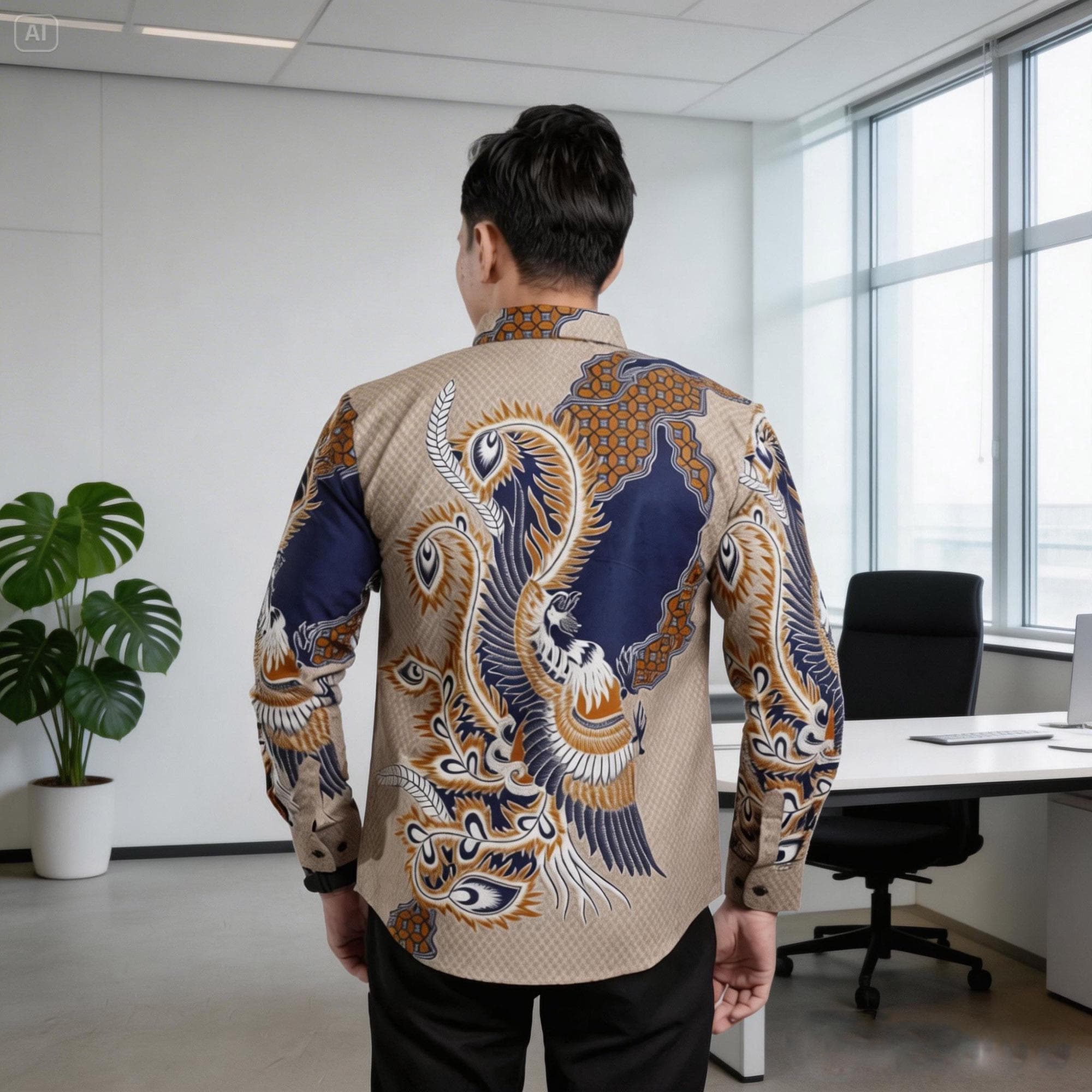Men's Batik Shirt – Chandraprana Motif Silk-Cotton Long Sleeve Formal Indonesian Heritage - image 3