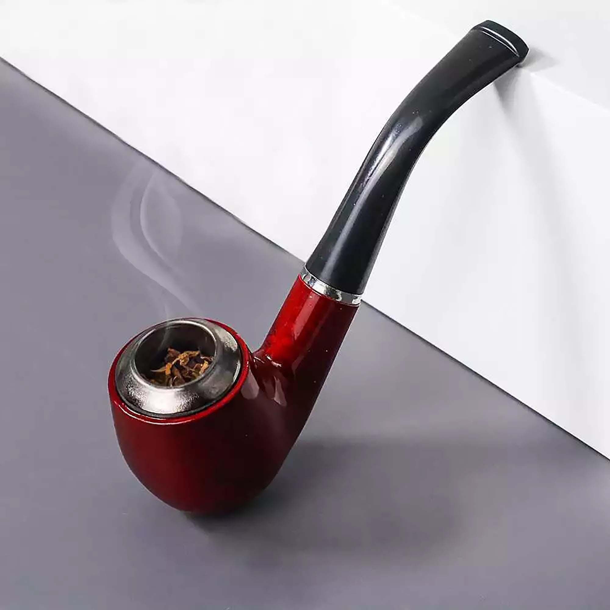 Wooden Smoking Pipe - Tobacco Pipe with Metal Bowl (12.4 cm)