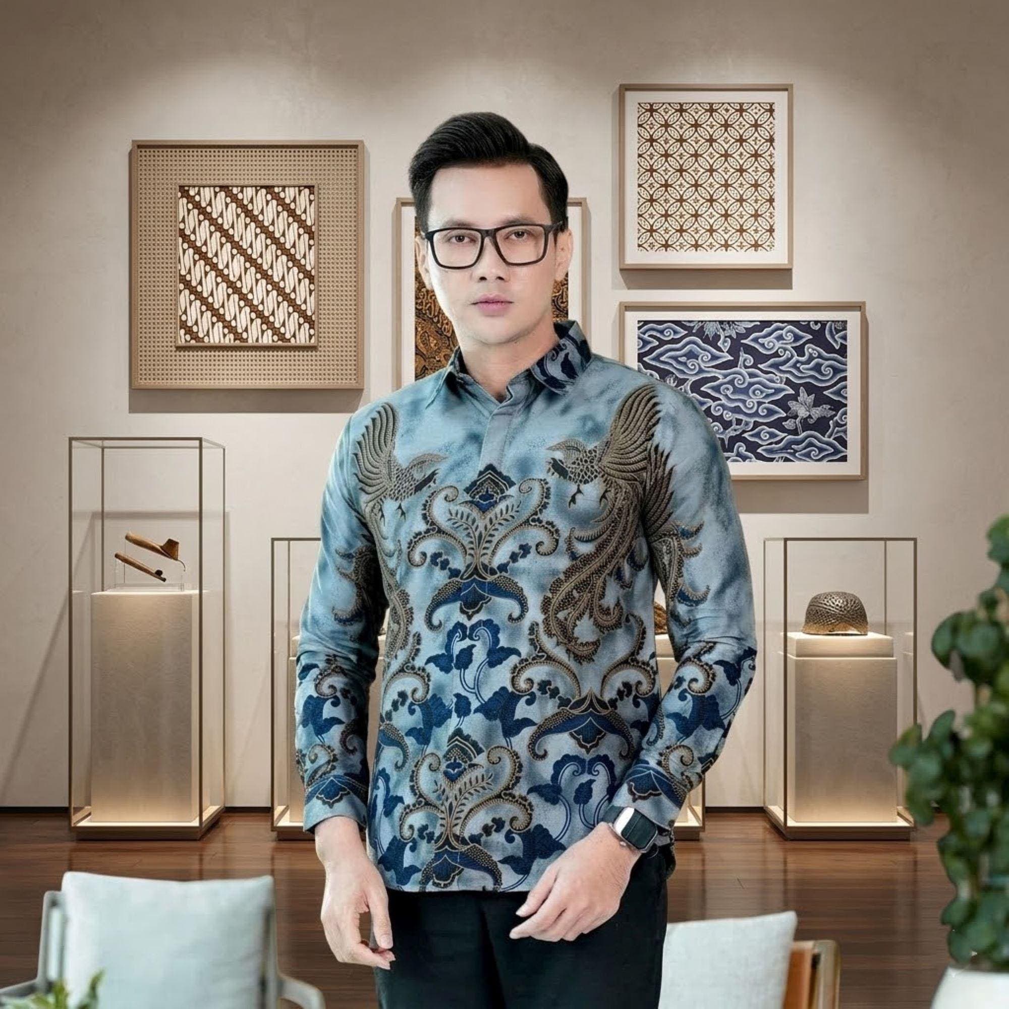 Men's Indonesian Batik Shirt, Long Sleeve Cotton, Slim Fit Ethnic Style - image 3