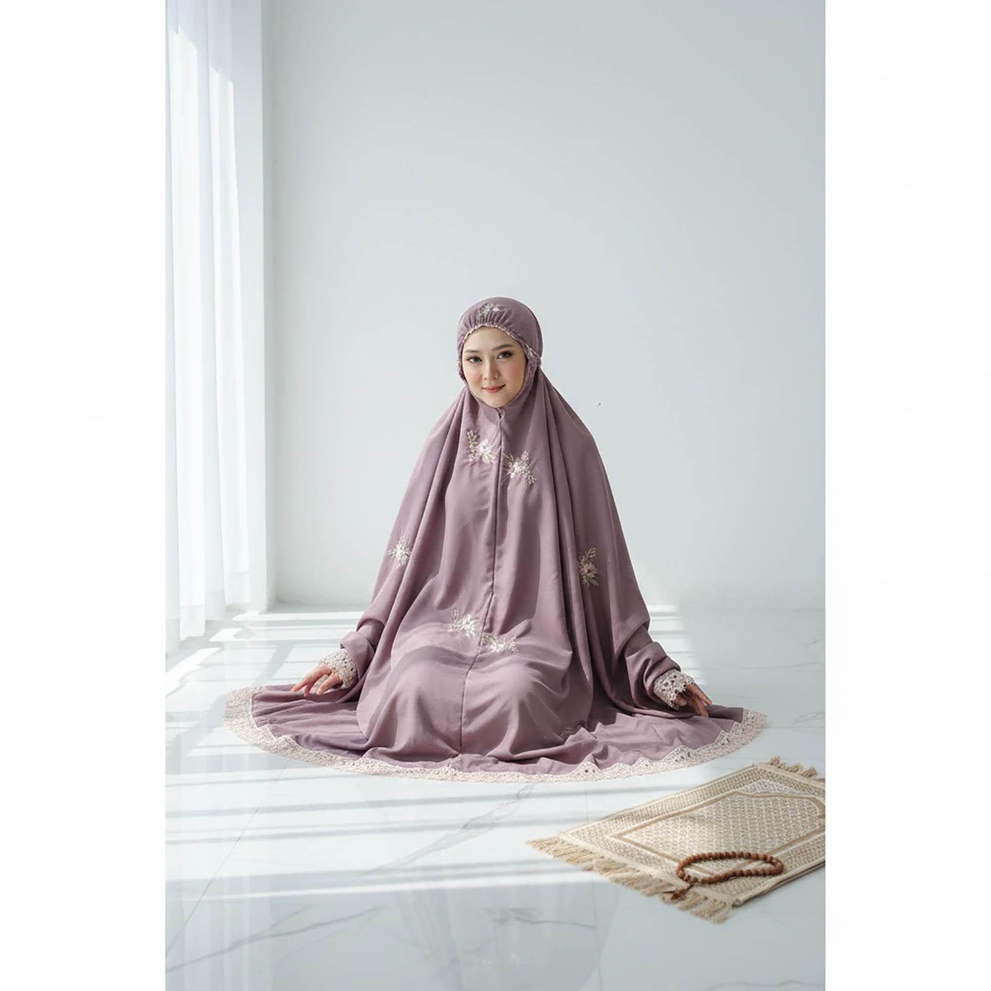 Embroidered Cotton Prayer Robe | Jumbo Travel Mukena Set - image 5