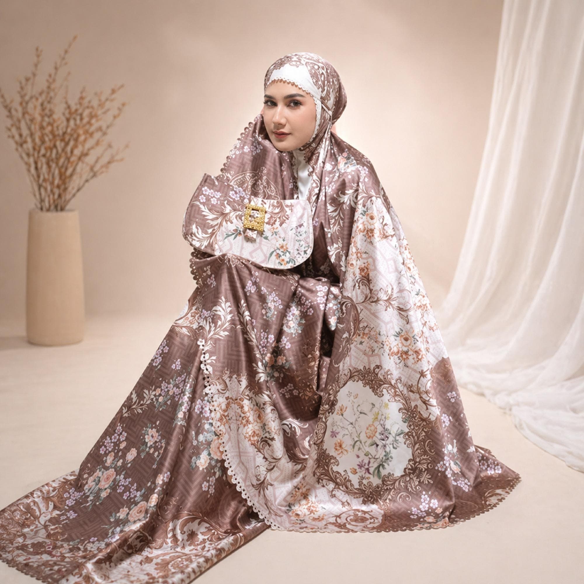 Luxury Silk Mukena Set 2in1 Travel Prayer Outfit with Bag - image 3
