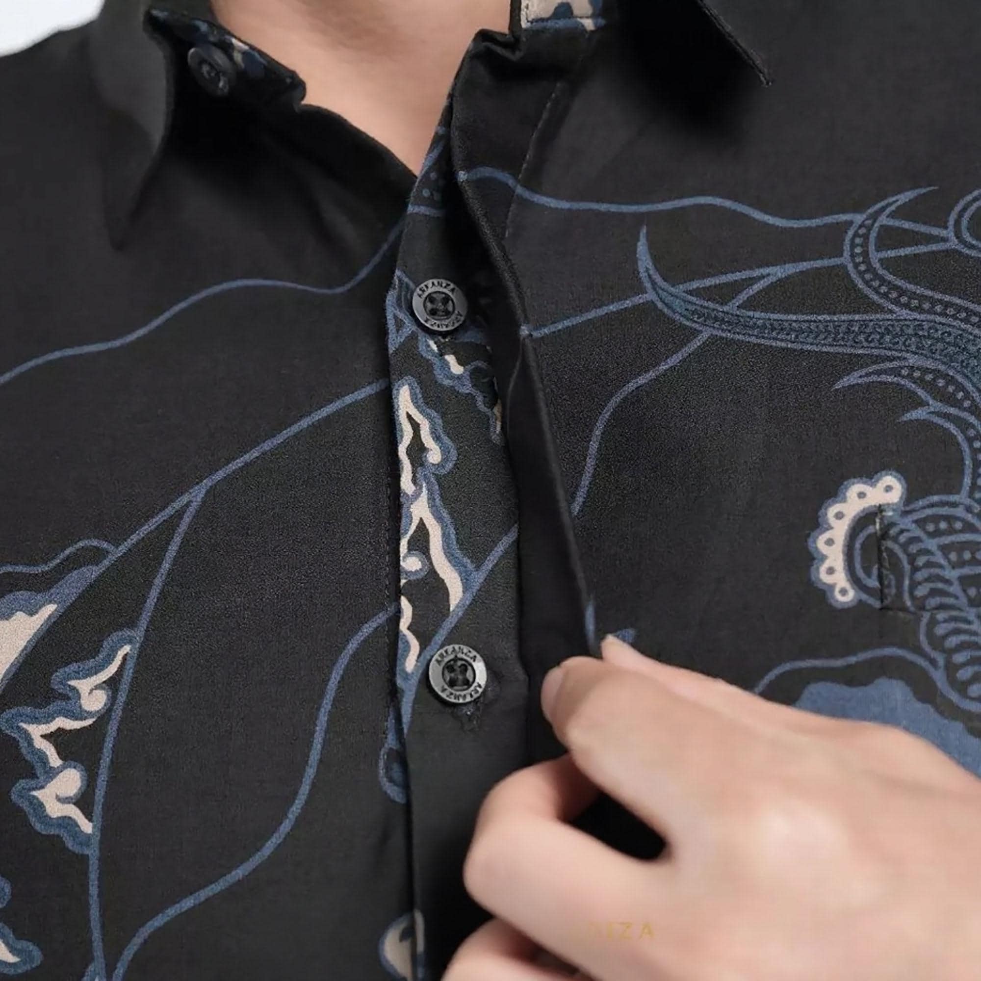Arkanza Batik Shirt – Men's Long Sleeve Indonesian Formal Wear, Curved Hem - image 4