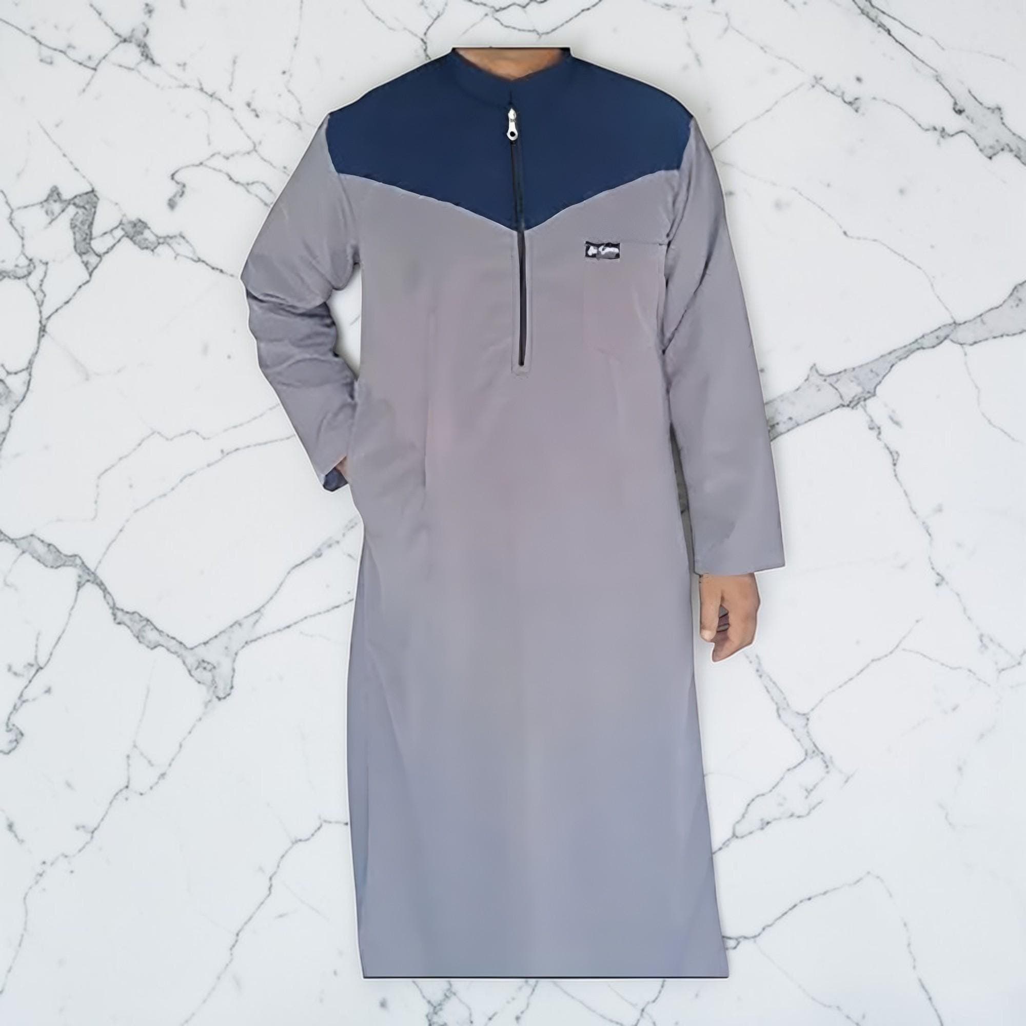 Al-Ginna Two-Tone Men's Thobe | Elegant Contrast Combination Jubba, Long Sleeve Muslim Gown - image 5