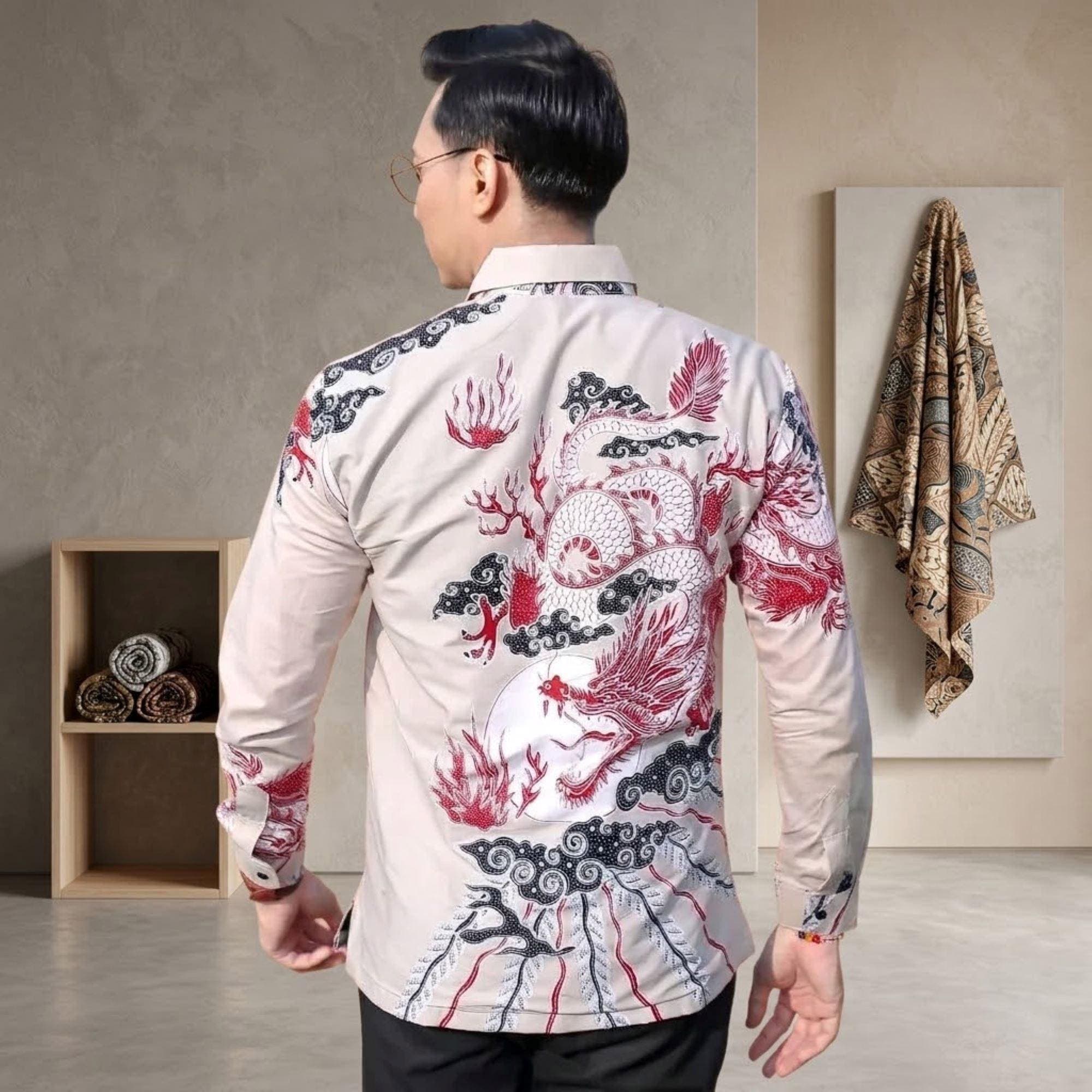 Men's Red Dragon Batik Shirt – Nogo Abang Javanese Cotton Long Sleeve - image 3