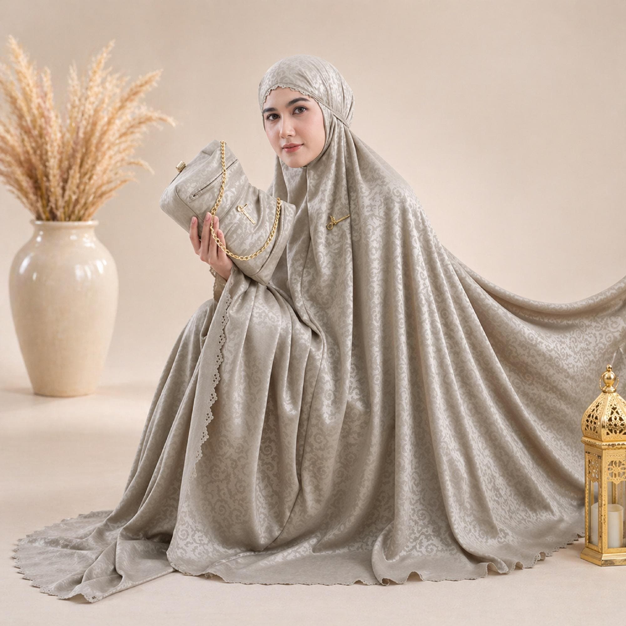 Elegant Santorini Mukena Set: 2-in-1 Muslim Prayer Dress with Bag - image 3