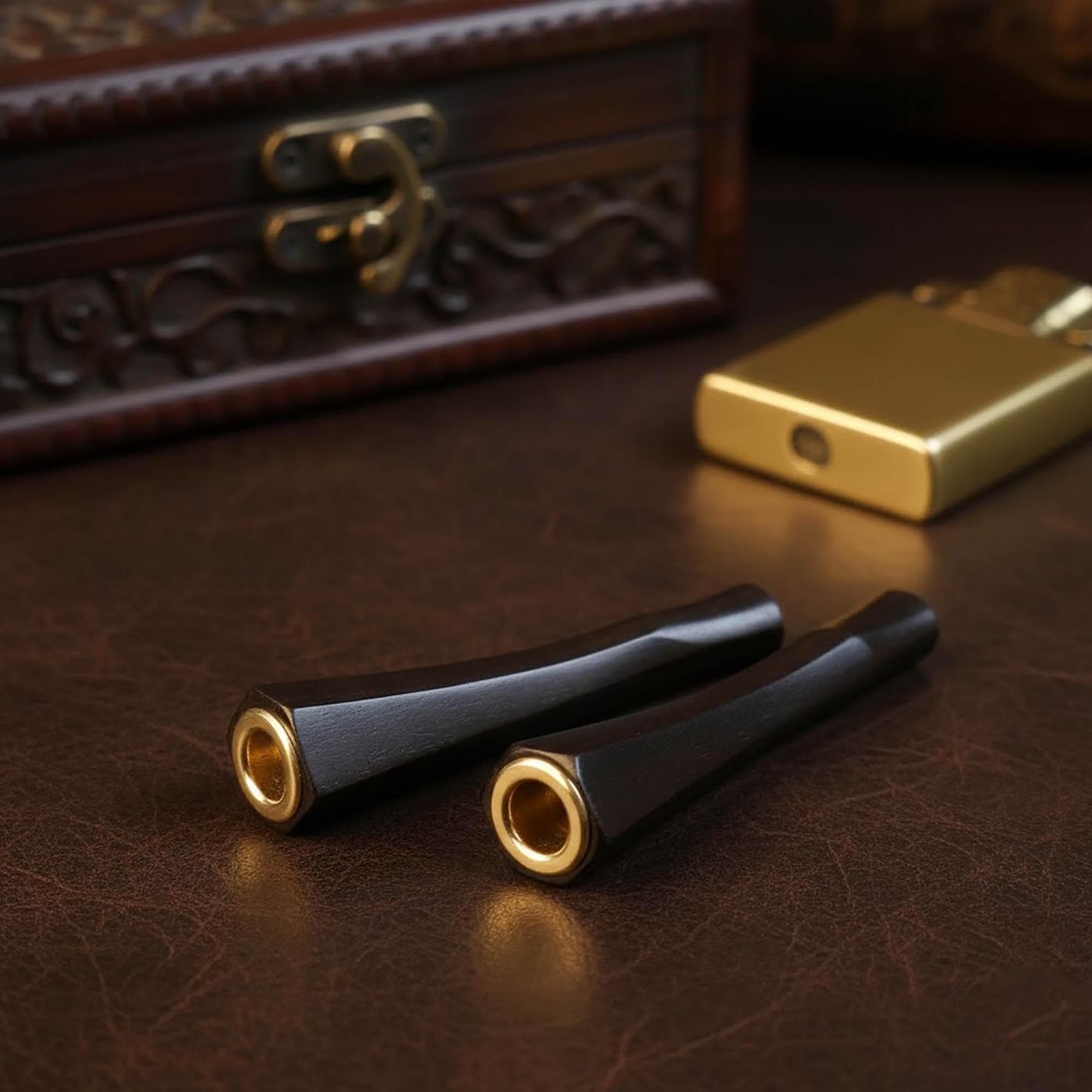 Once mini black moringa wood smoking pipe 7-8cm long, multi-hole for filter and mild kretek - image 5