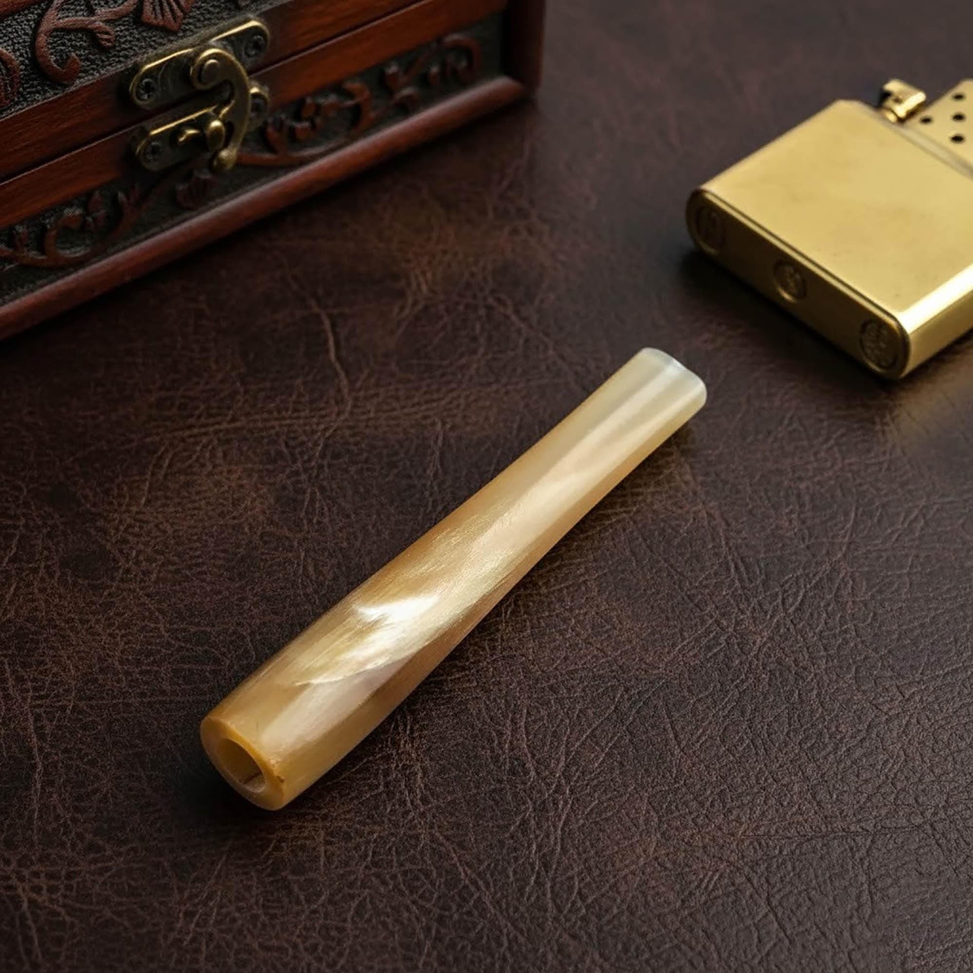 Handcrafted Albino Buffalo Horn Cigarette Holder | Genuine Hand-Carved Organic Smoking Accessory | Polished Buffalo Horn Stem - image 3