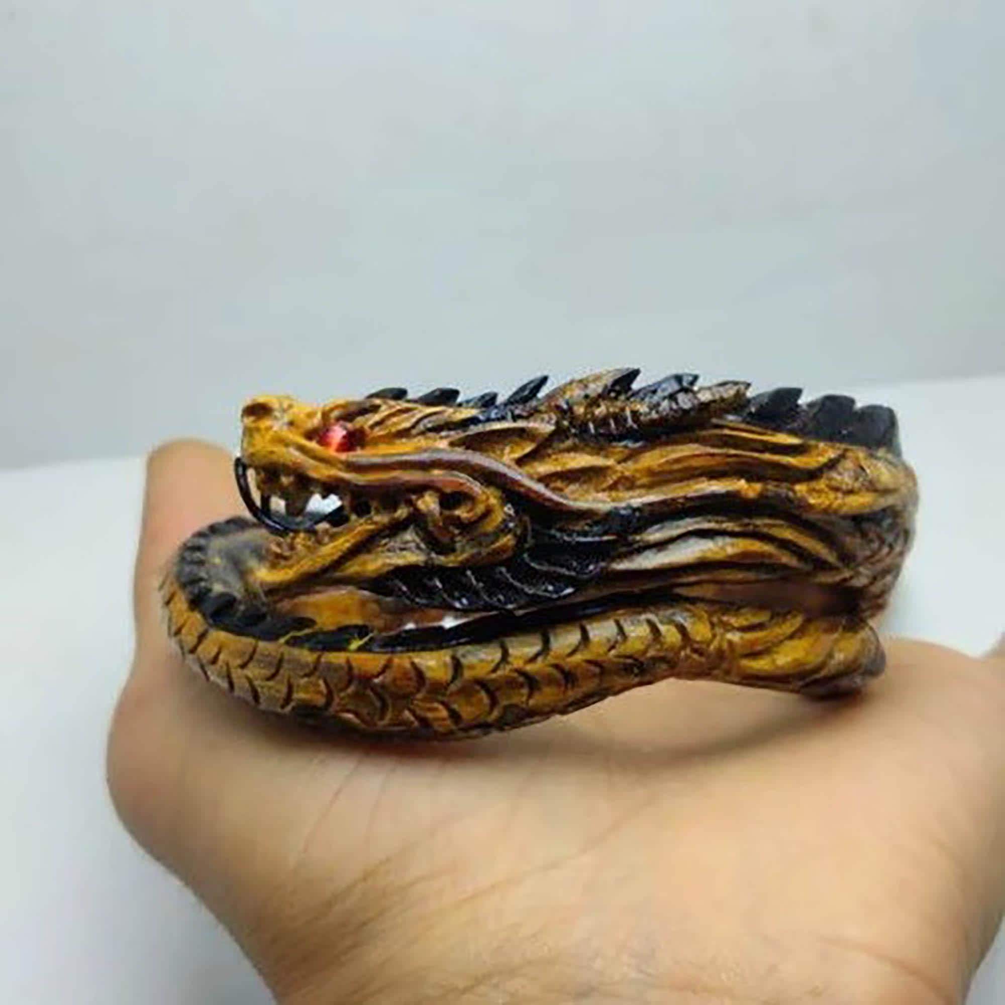 Dragon Carved Black Coral Bangle | Indonesian Talisman Jewelry