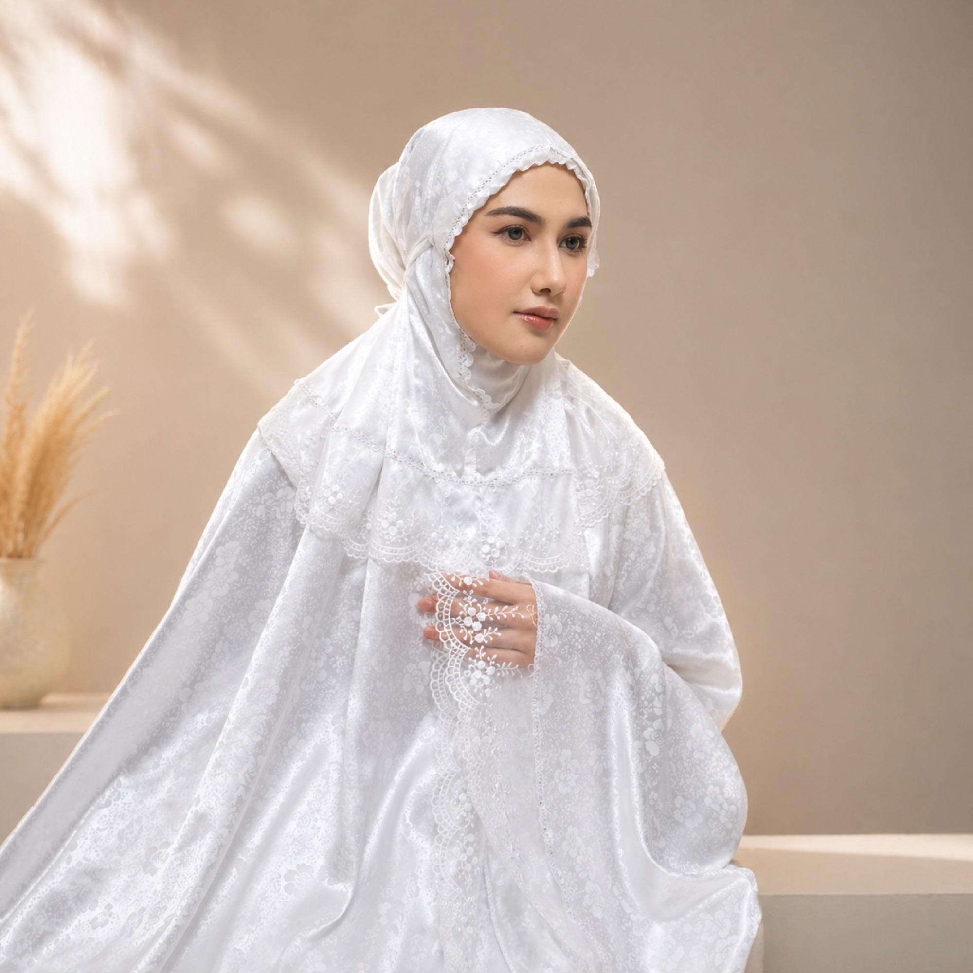 Luxury Silk Mukena Set Khalisa Lace Prayer Outfit Women