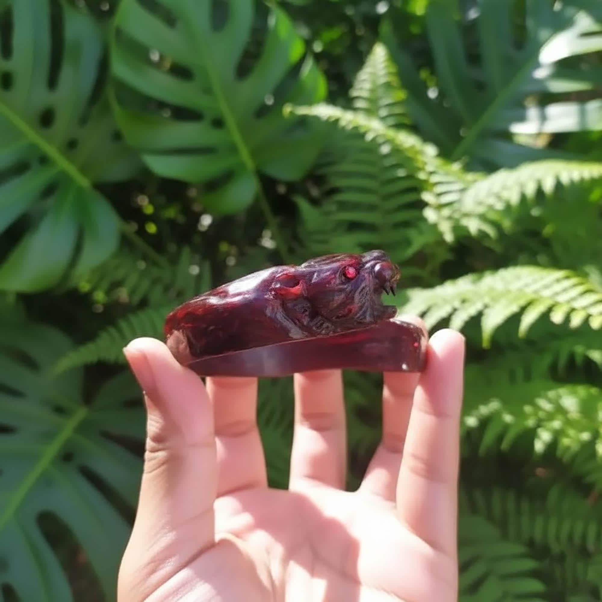 Hand Carved Rosewood Snake Bangle Bracelet, Red Eyes, Unique Animal Jewelry
