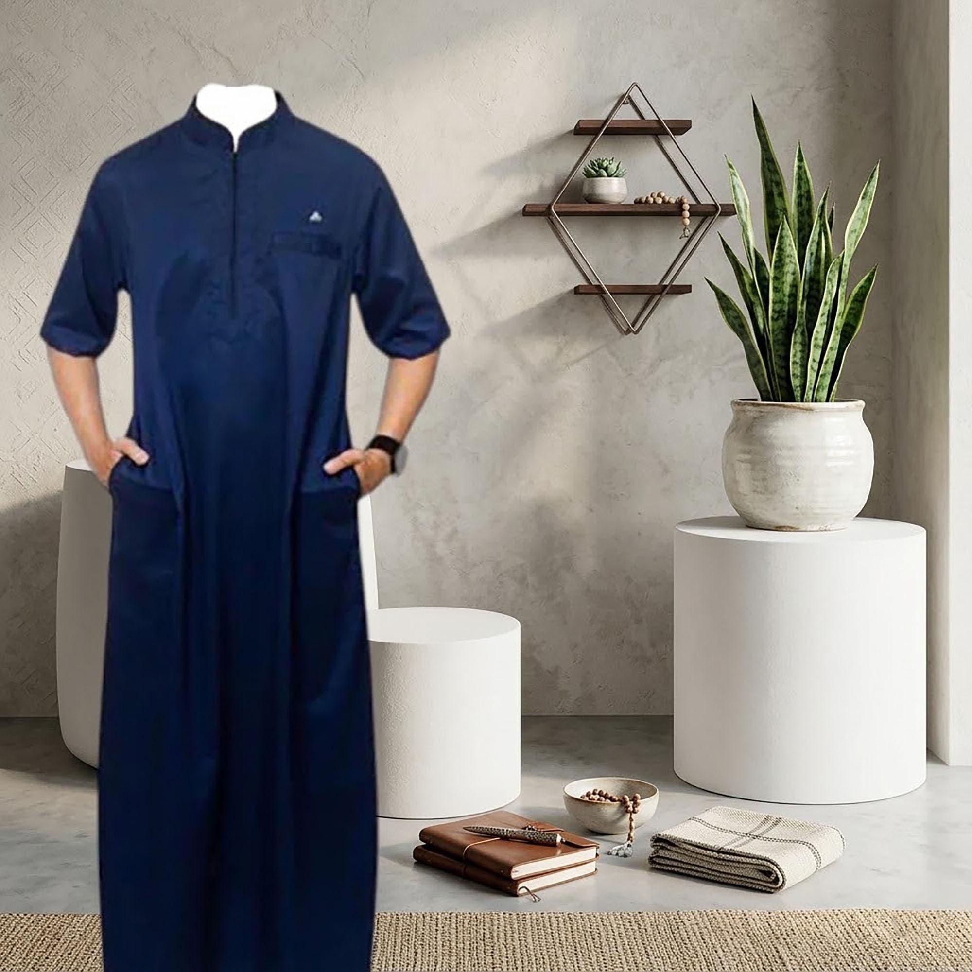 Men's Short Sleeve Thobe | Minimalist Omani Cotton Jubba, Arabic Kaftan - image 3