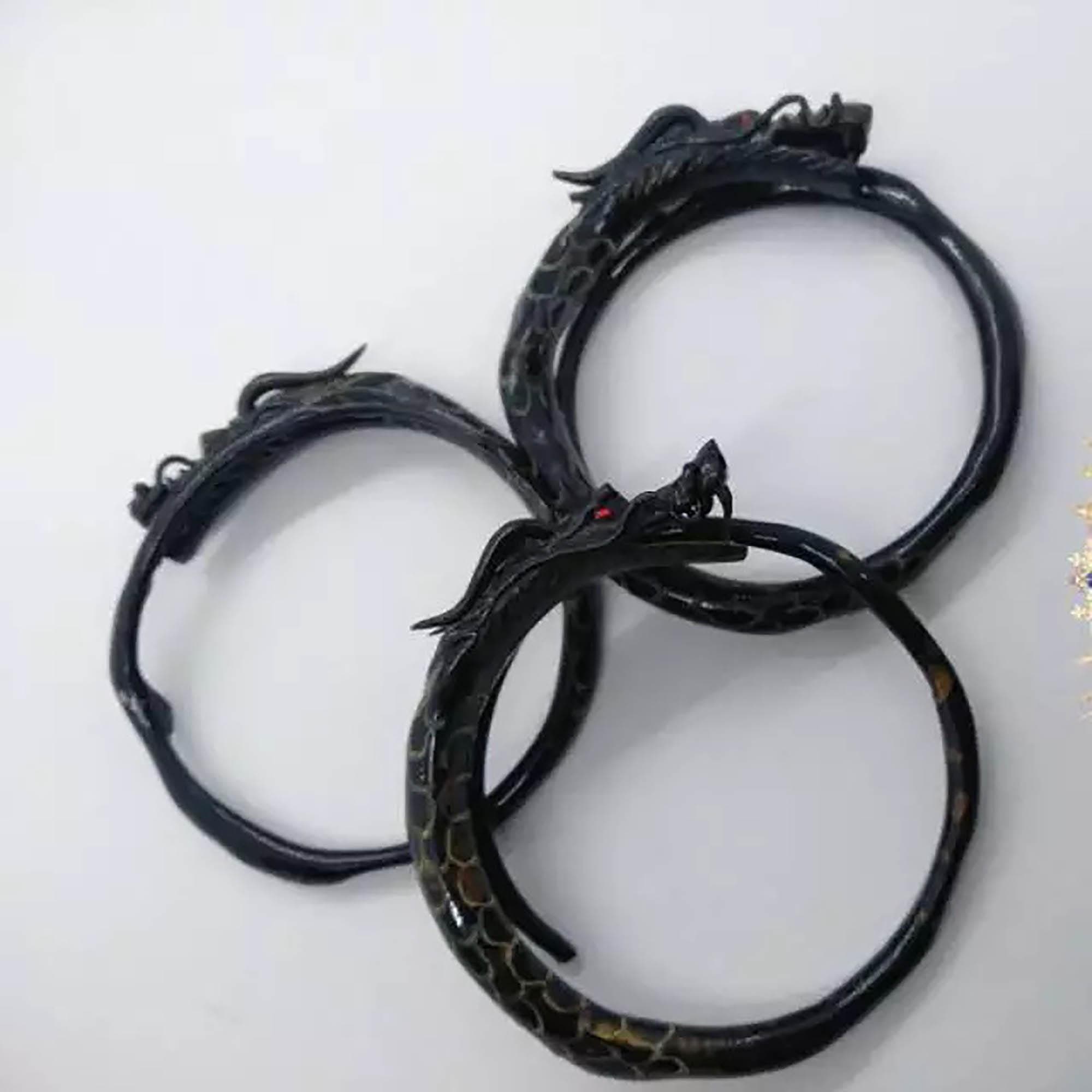 Hand Carved Dragon Bangle | Black Coral Root Bracelet, Indonesian Akar Bahar - image 3