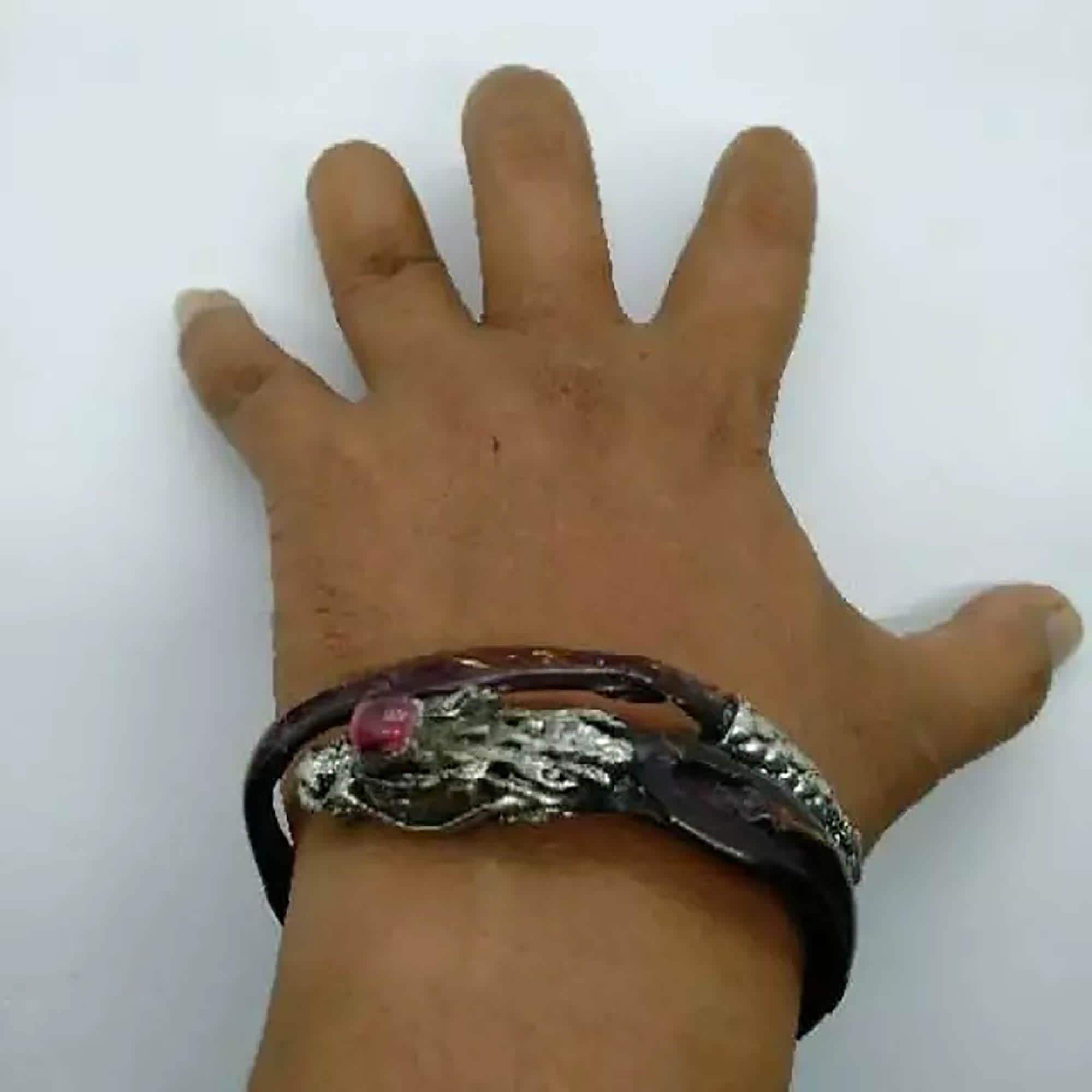 Red Bahar Root Bracelet | Alpaca Dragon Carving, Indonesian Tribal Amulet