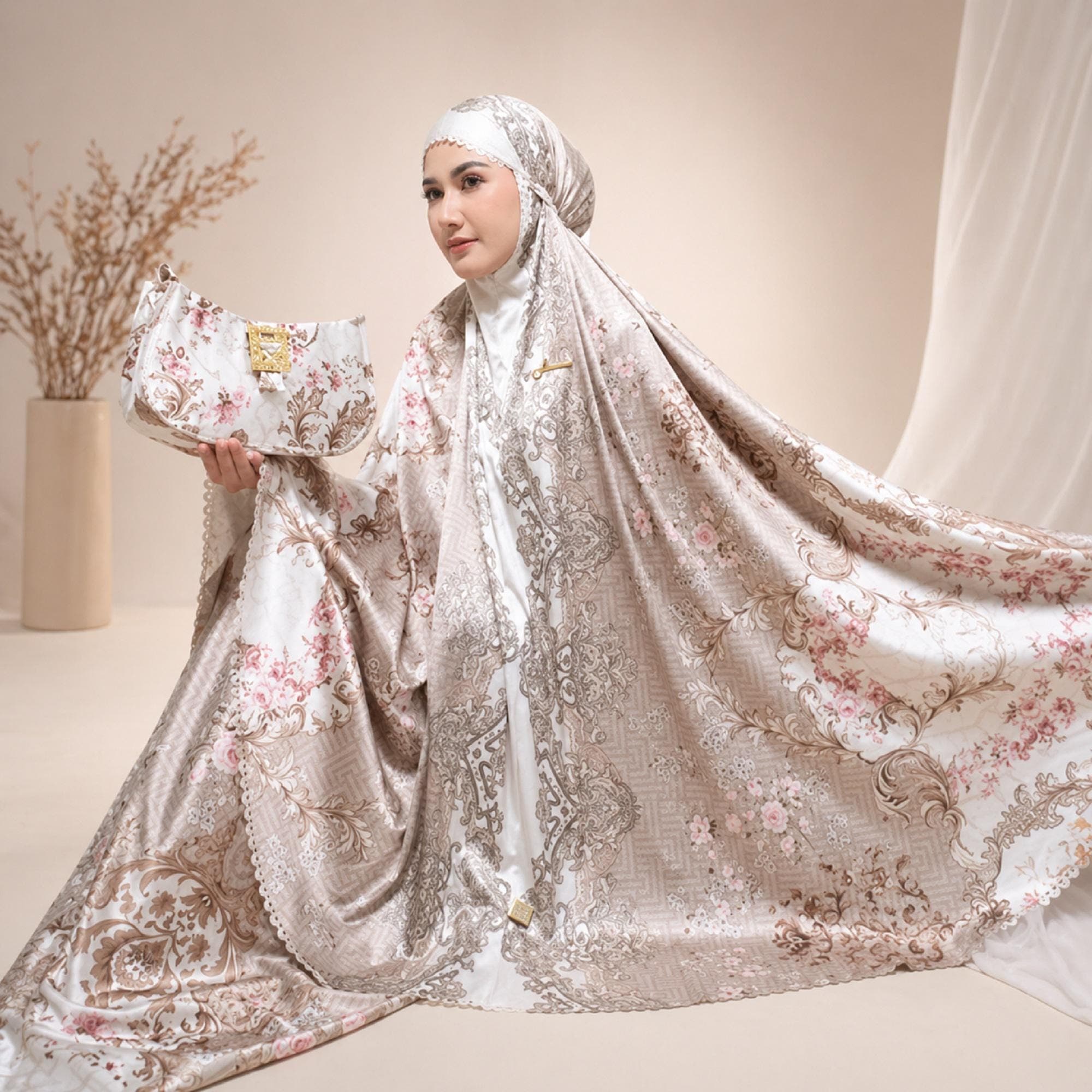 Luxury Silk Mukena Set 2in1 Travel Prayer Outfit with Bag