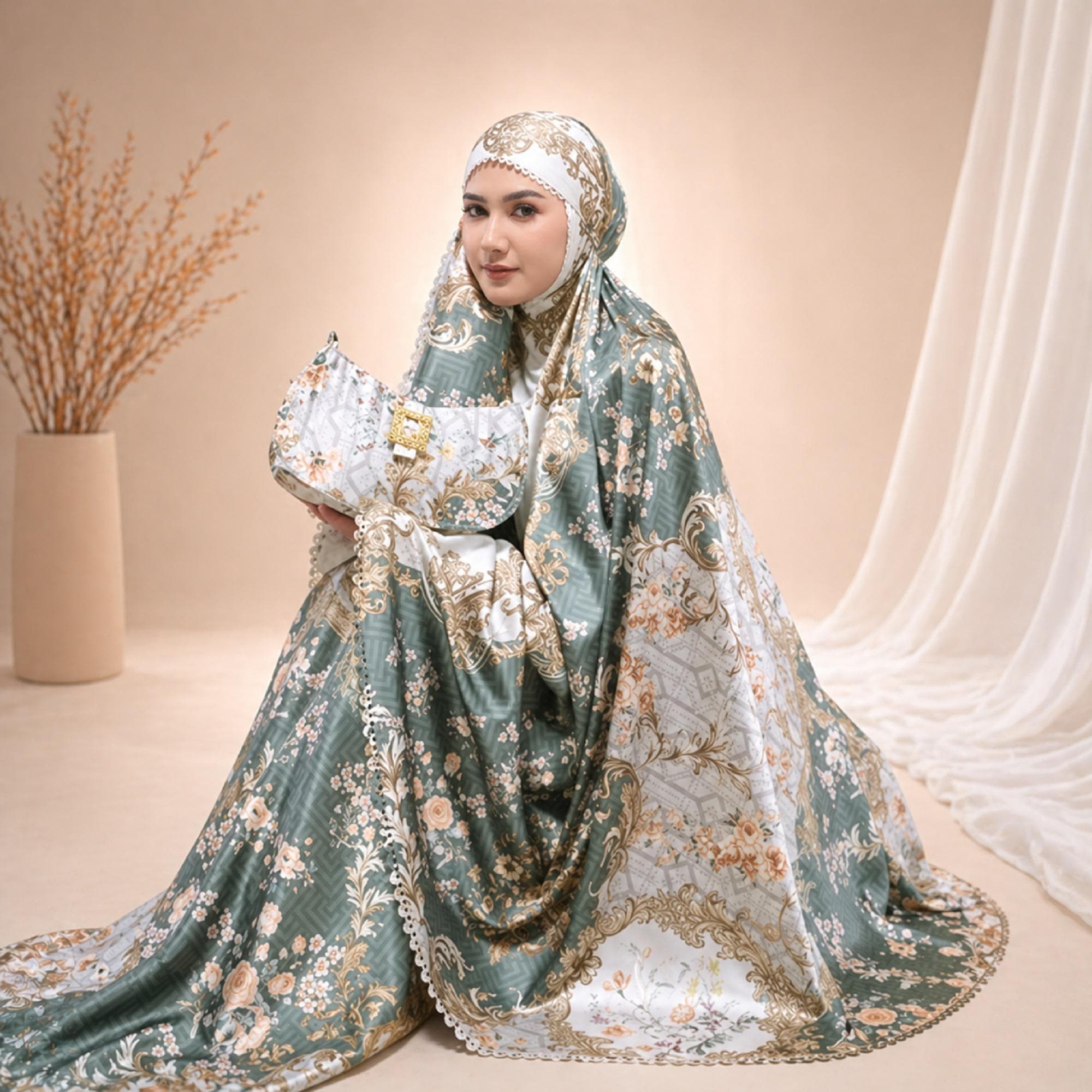 Luxury Silk Mukena Set 2in1 Travel Prayer Outfit with Bag - image 4