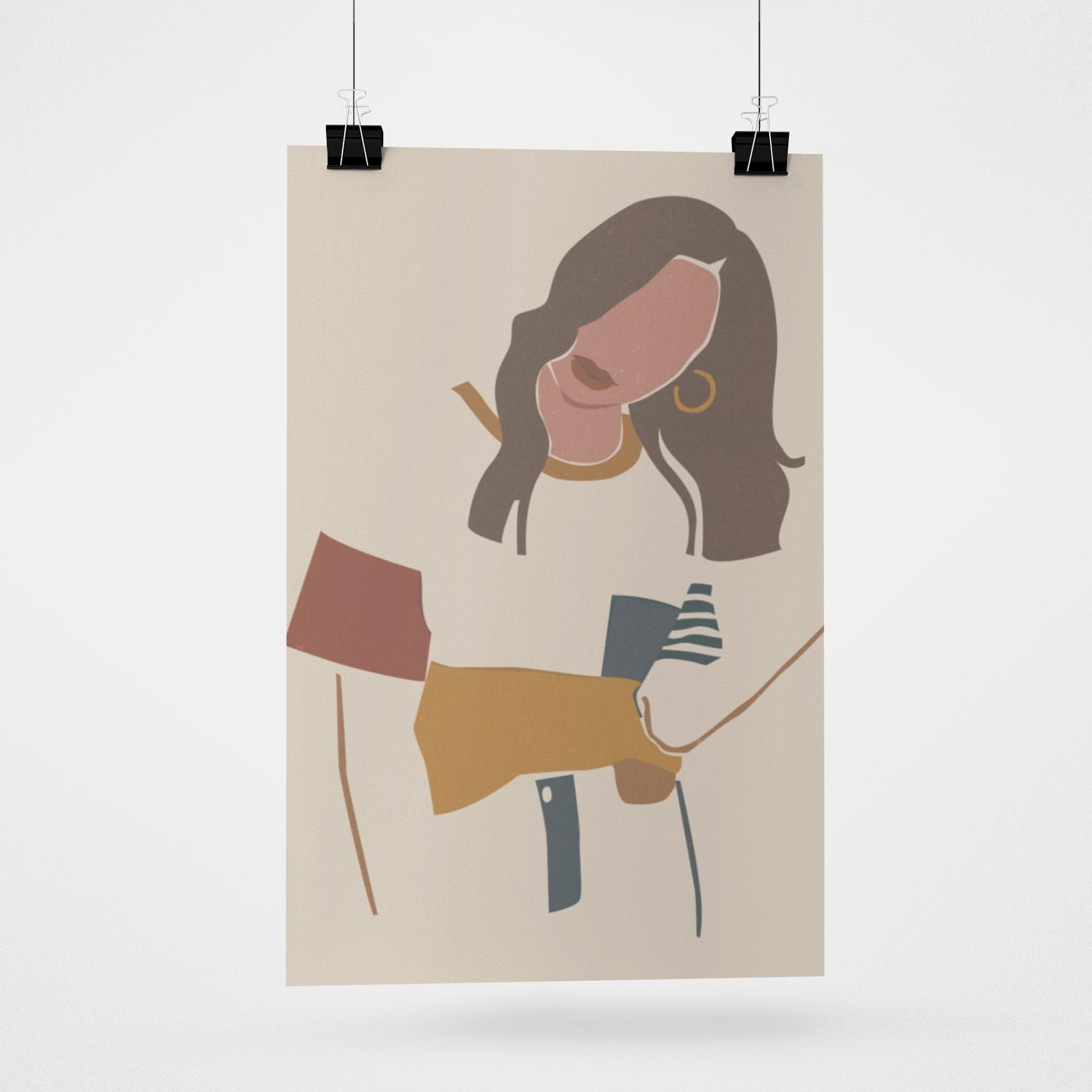 Modern Boho Woman Art Print – Neutral Fashion Illustration, Coffee Lover Wall Art (A3 Poster) - image 5