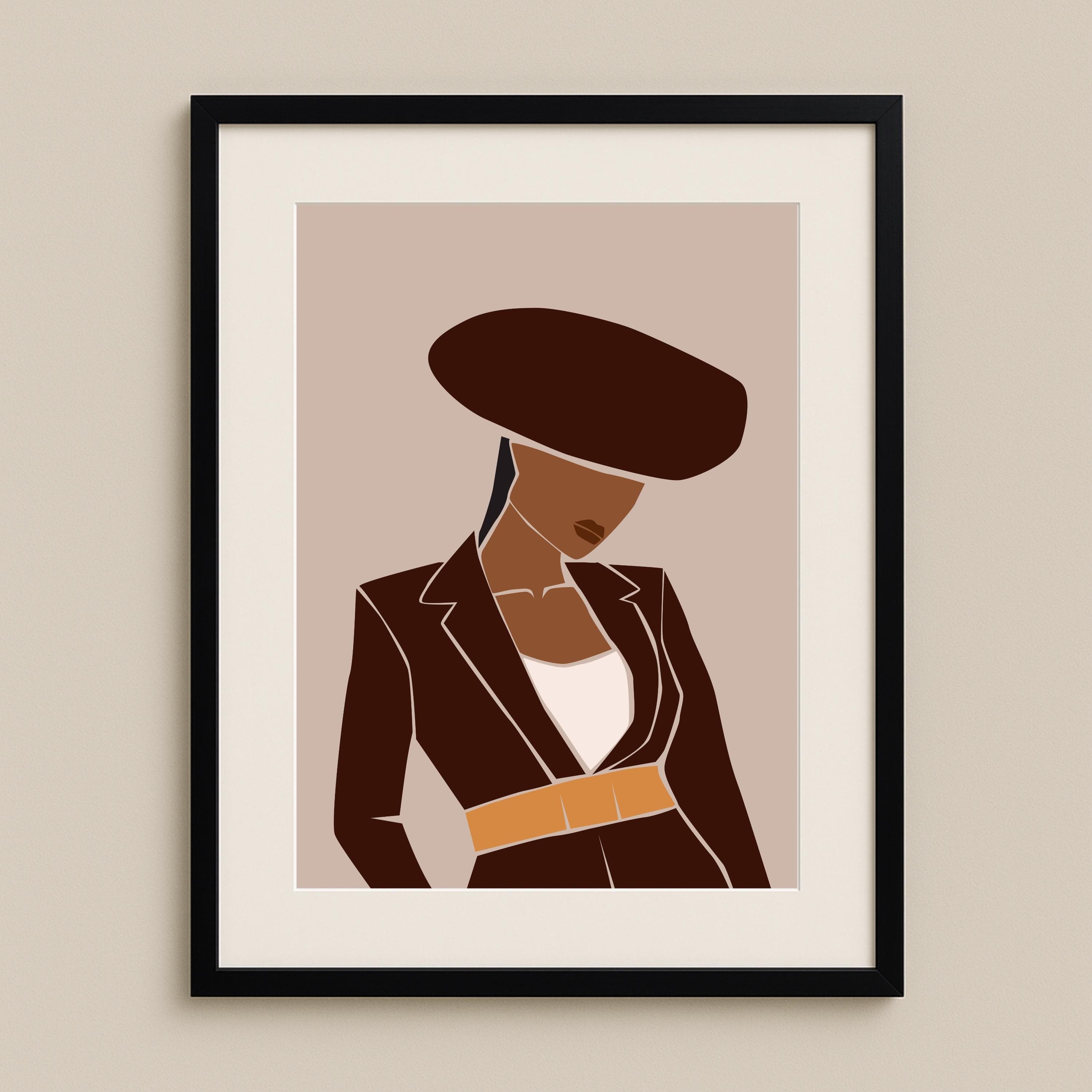 Minimalist Woman in Chic Hat – Fashion Wall Art Print | Neutral Brown Tones | Modern Editorial Home Decor | Free Gift Included