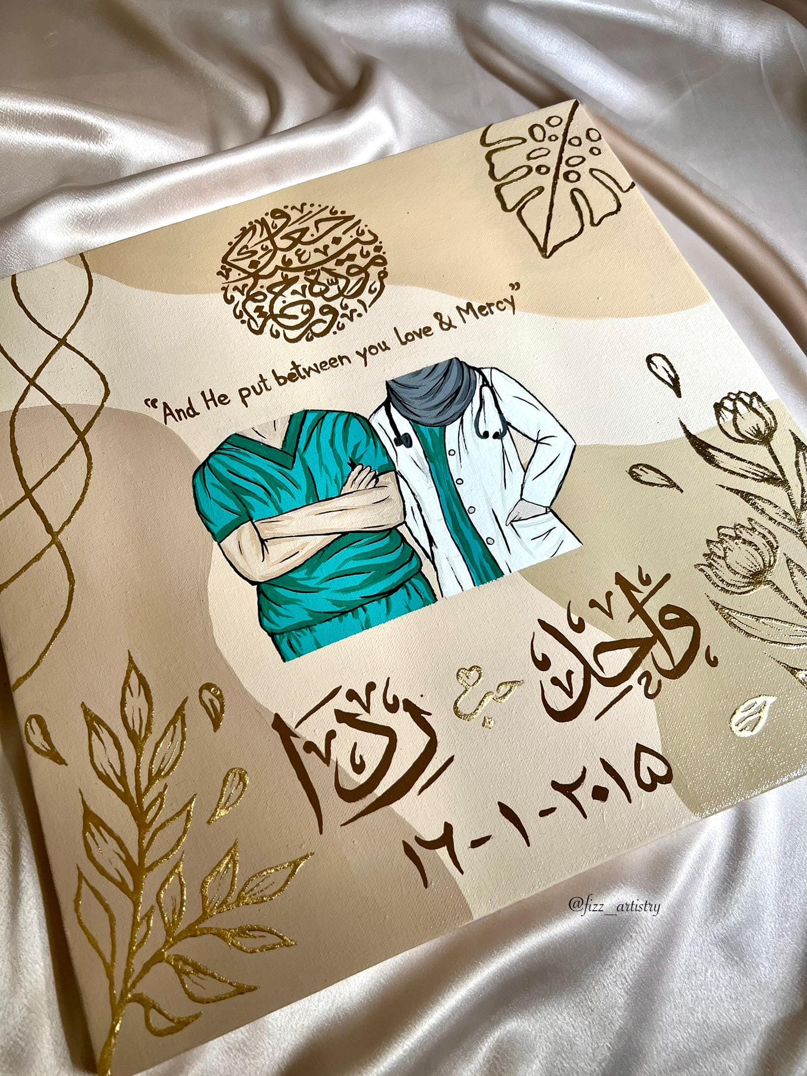 Handmade Graduation + Wedding/Nikkah Canvas for Doctors/Engineers | Personalized Islamic Art Gift | HandPainted | Couple Art | Fizz Artistry - image 4