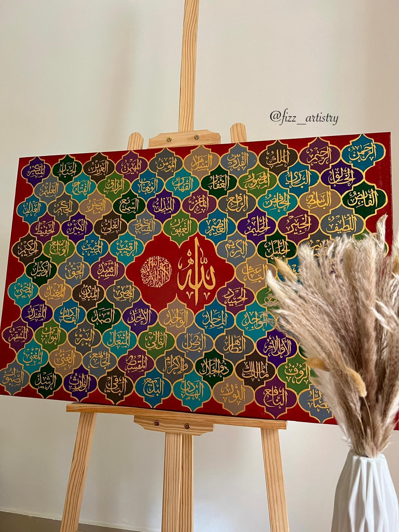 Handmade Asma-ul-Husna | 99 Names of Allah Islamic Wall Art | Arabic Calligraphy Painting | Acrylic Paint | Handmade Decor | Unframed