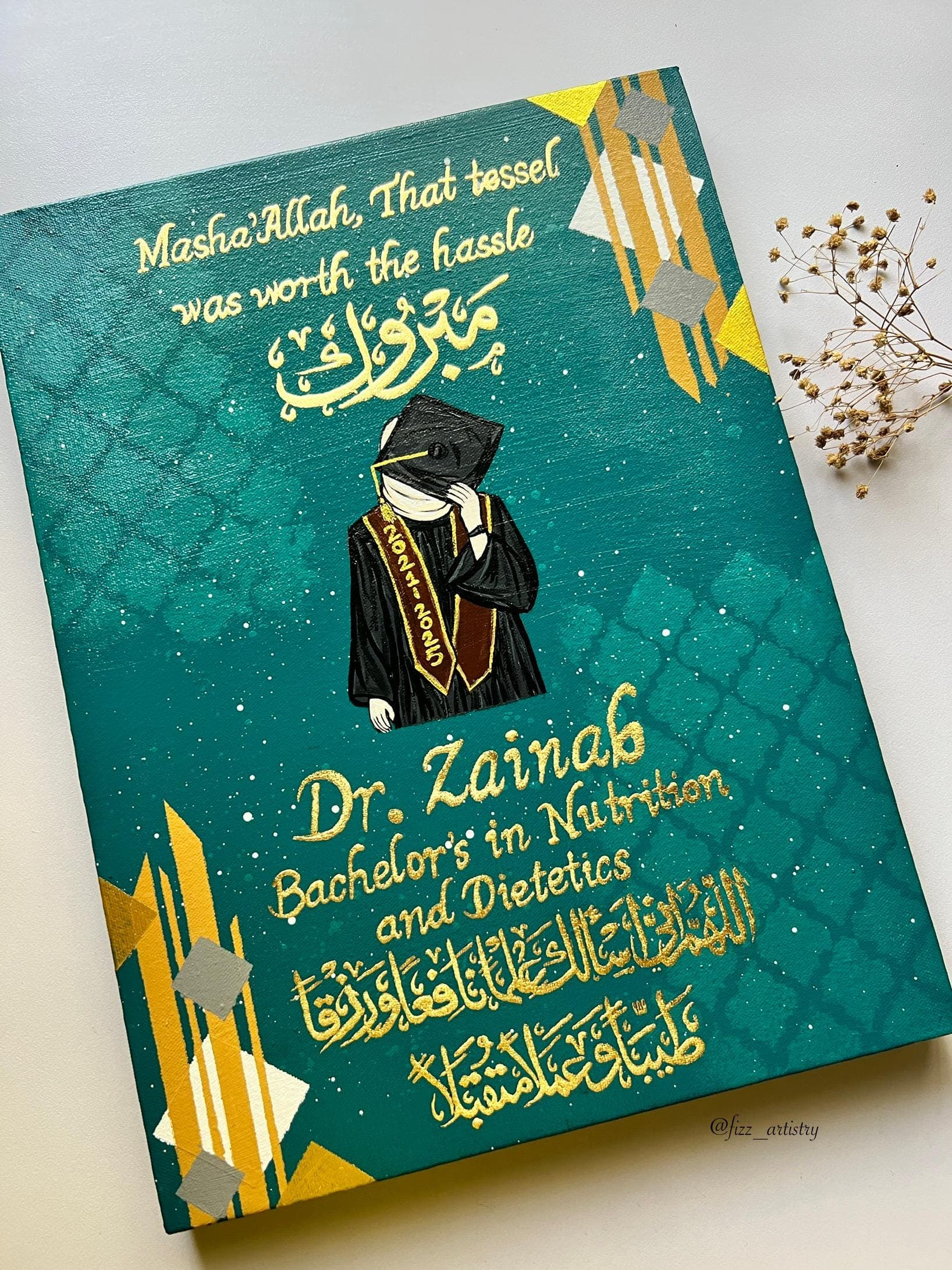 Custom Islamic Graduation Gift Canvas | Personalized Name, Degree & Year | Hand-Painted Islamic Calligraphy | Custom Sizes |  Fizz Artistry