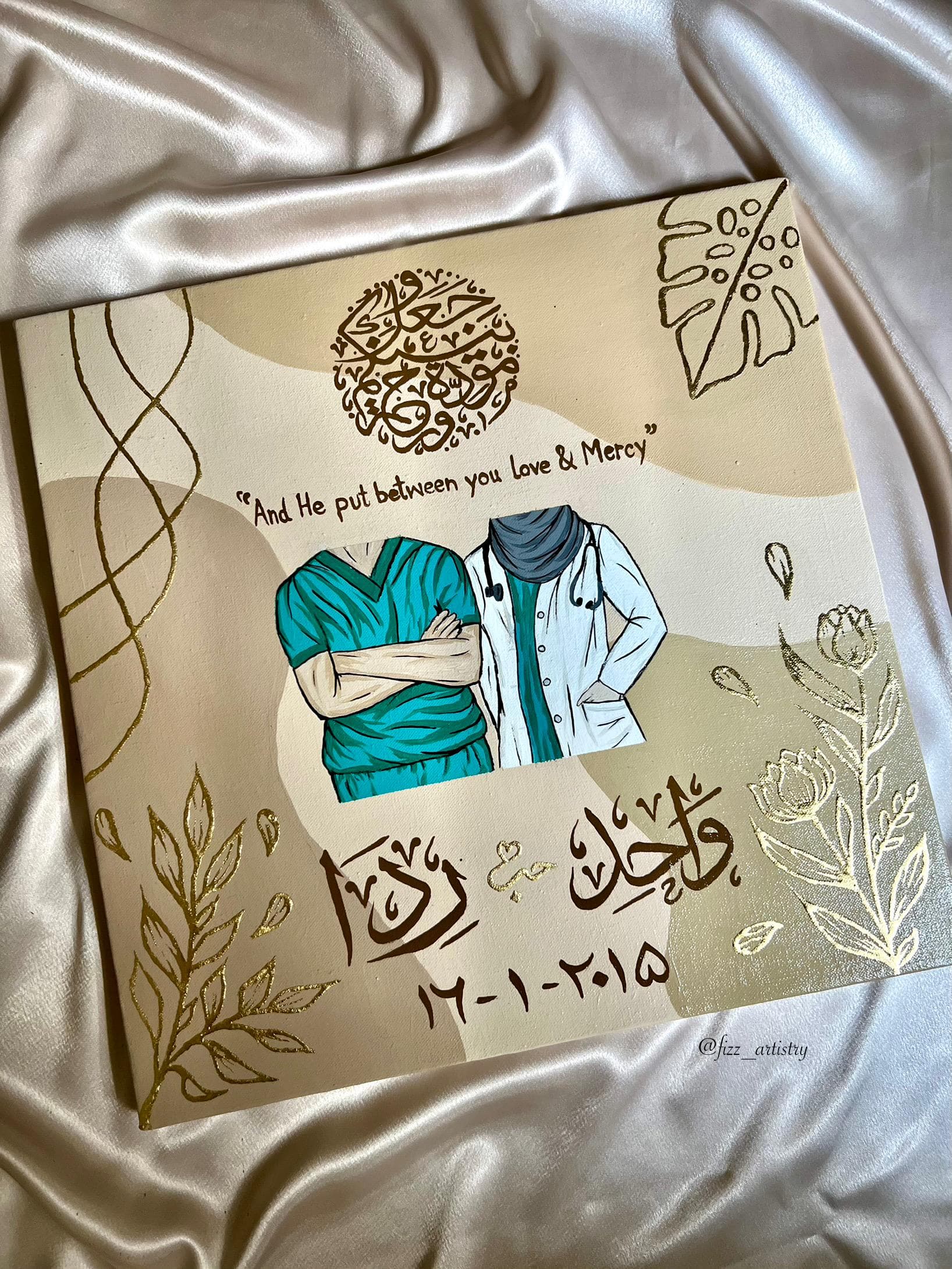 Handmade Graduation + Wedding/Nikkah Canvas for Doctors/Engineers | Personalized Islamic Art Gift | HandPainted | Couple Art | Fizz Artistry