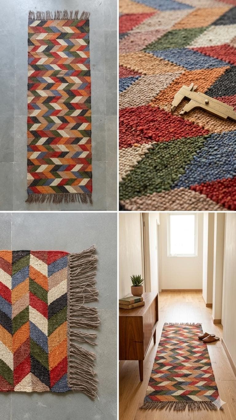 Handwoven Wool & Jute Stair Runner Rug | Geometric Chevron Colorful Stair Carpet | Boho Tribal Hallway Runner | Modern Staircase Rug - image 4