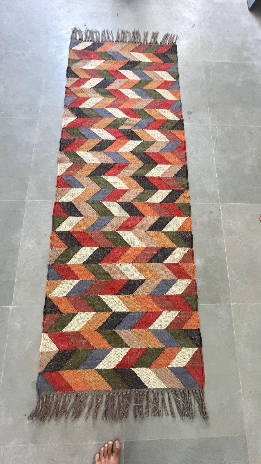 Handwoven Wool & Jute Stair Runner Rug | Geometric Chevron Colorful Stair Carpet | Boho Tribal Hallway Runner | Modern Staircase Rug - image 5
