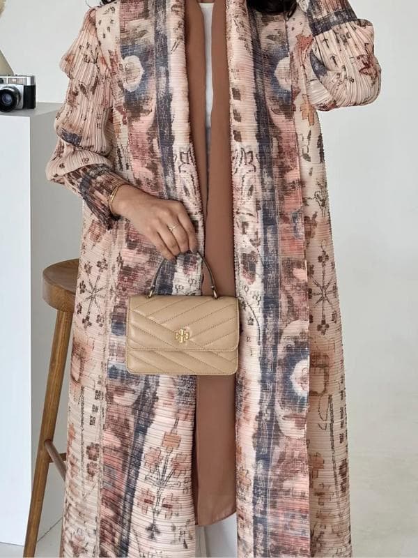 Pleated Open Abaya - Kimono Style Modest Coat - image 3