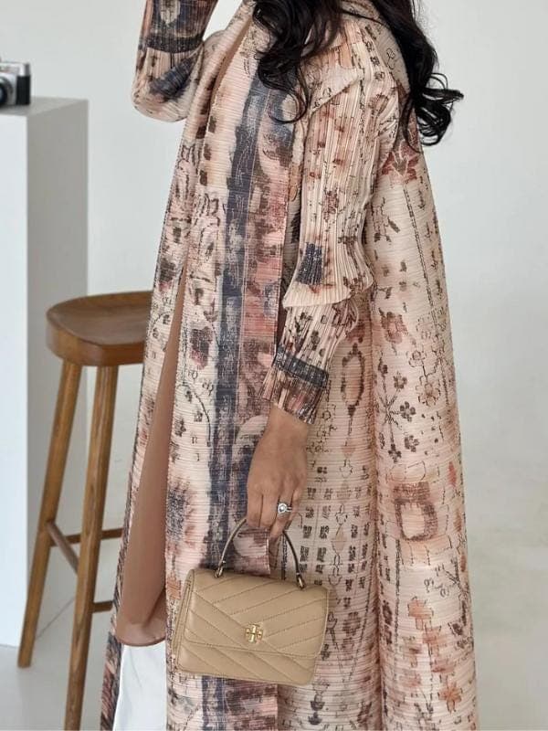 Pleated Open Abaya - Kimono Style Modest Coat - image 4