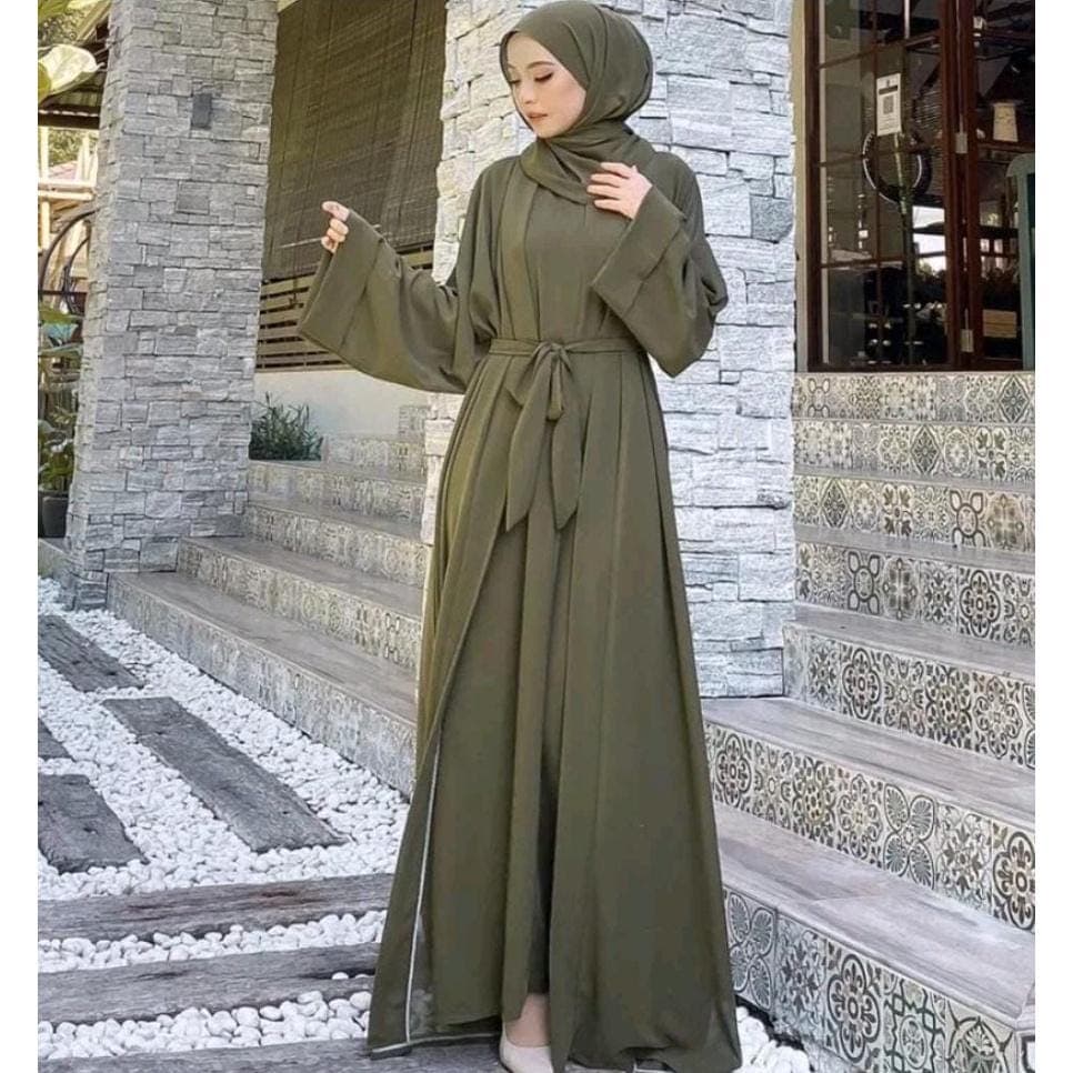 Luxury 3-in-1 Turkish Abaya Set | Detachable Open Outer & Inner Dress | Seruty Babydoll Fabric | Modest Eid Gown | Plus Size Option - image 4