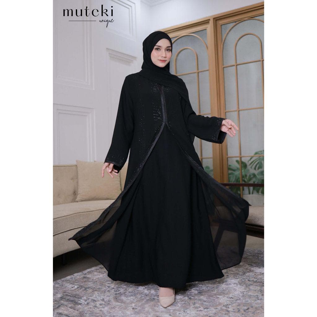 Luxury Black Abaya with Rhinestone Embellishment - Modest Islamic Open Cardigan Dress - Elegant Muslim Attire - Oversized Kimono Style - image 4