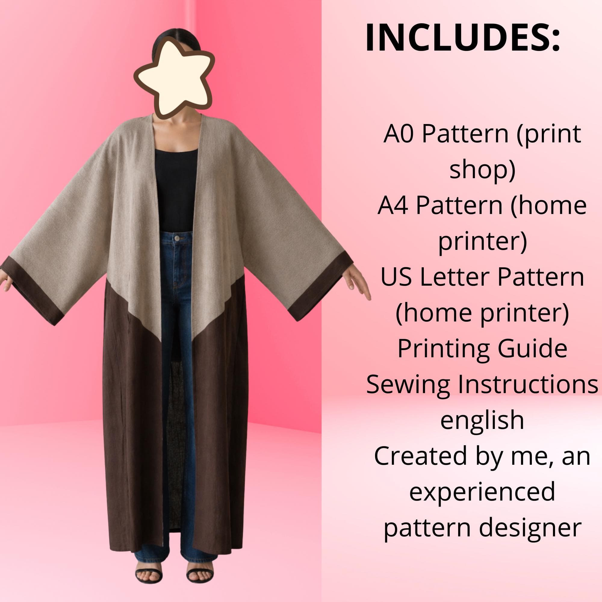 Sewing Pattern kimono | caftan  abaya pattern A0, A4, US Letter | Beginner to Intermediate Level | XS-3XL - image 3