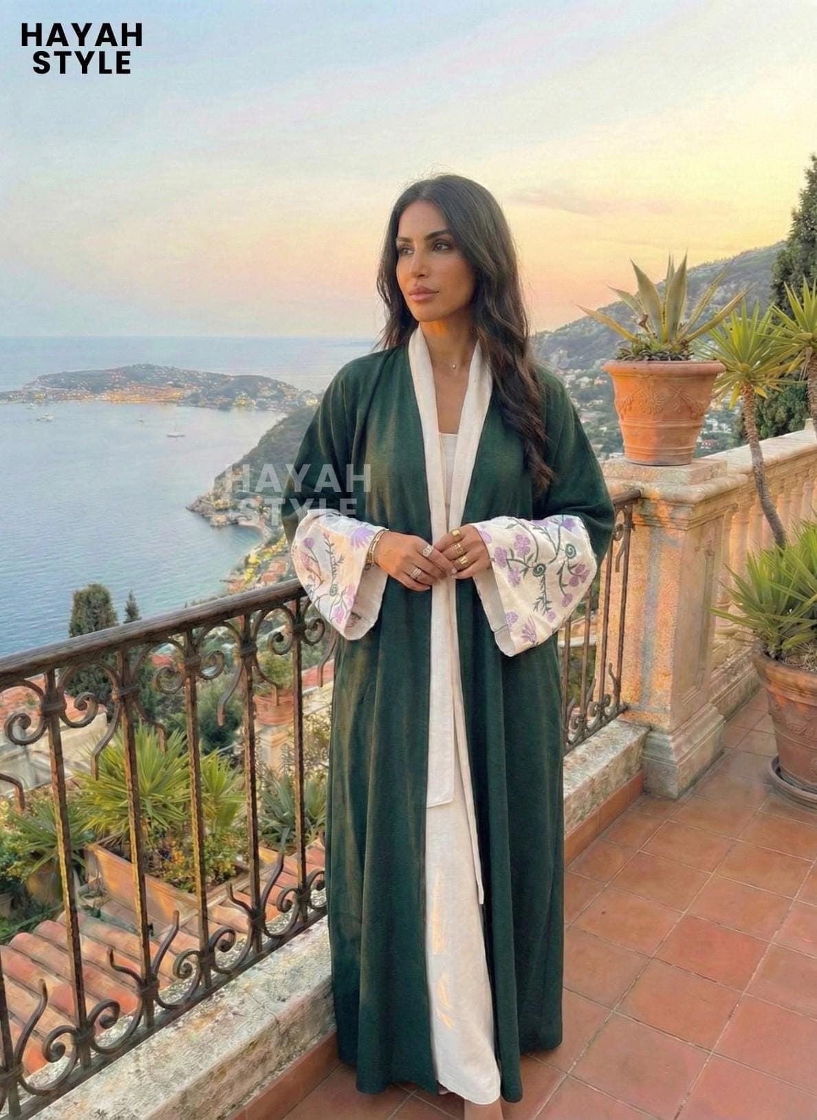 Open Abaya With Embroidered Floral Sleeves: Islamic Clothing, Modest Fashion