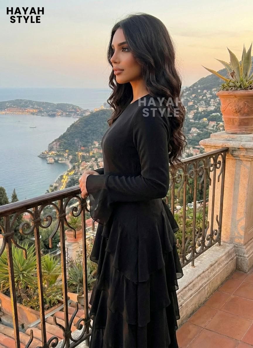 Chiffon Maxi Dress with Ruffle Layers: Elegant Long Sleeve Dress, Modest Evening Dress, Flowy Tiered Dress, Muslim Dress - image 5
