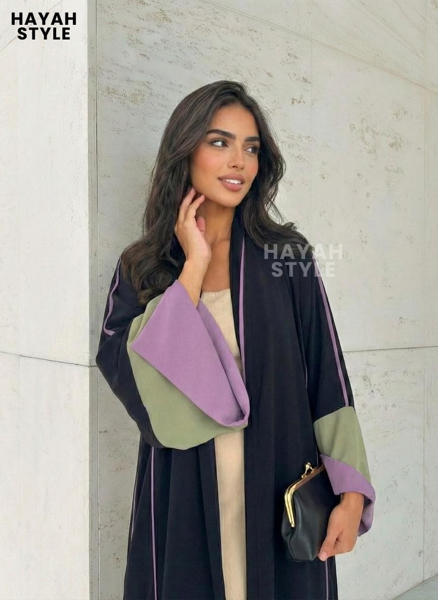 Elegant Open Abaya: Muslim Women Dress, Dubai Style, Classy Open Abaya, Patch Work Large Sleeves, Eid Outfit