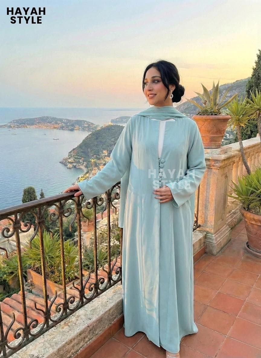 Open Abaya And Chiffon Hijab: Nida Fabric, Muslim Women Dress, 2 Piece Abaya Set