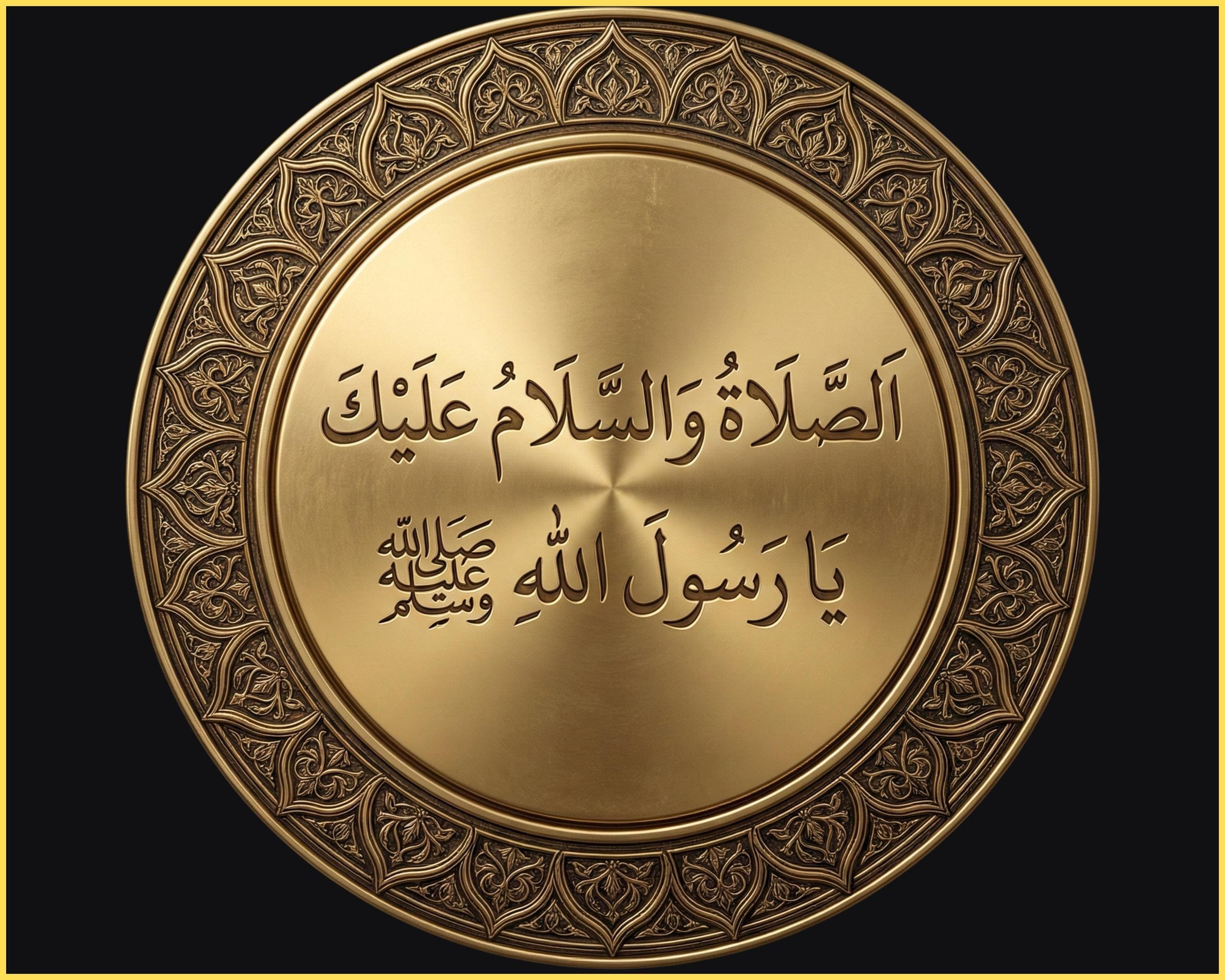 Darood Sharif Islamic Wall Art | Salawat on Prophet Muhammad ﷺ | Gold Medallion Arabic Calligraphy | Black Gold Muslim Decor