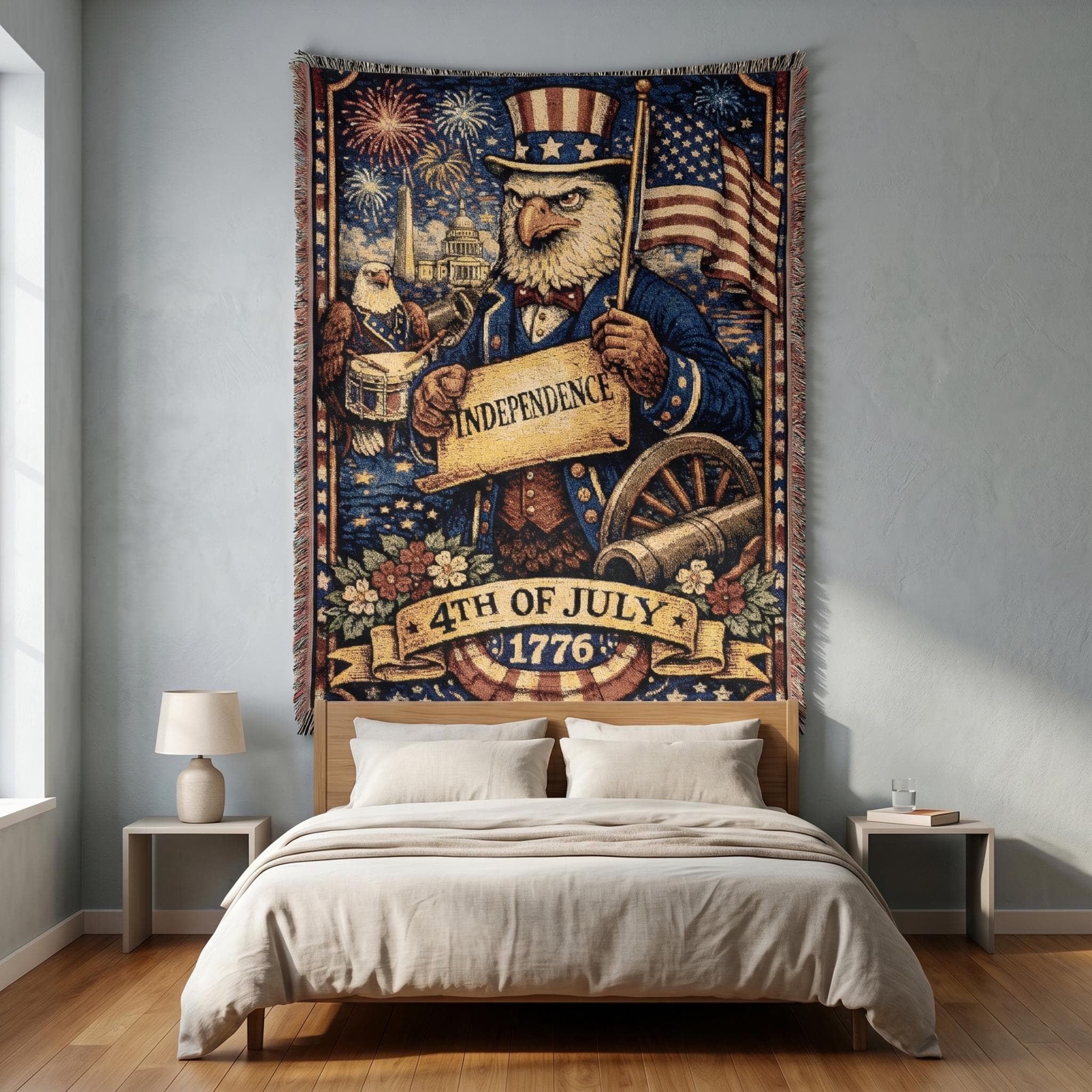 Patriotic Eagle Tapestry Wall Hanging 4th of July Wall Art American Flag Decor Independence Day Woven Throw Blanket Americana 1776 USA Decor