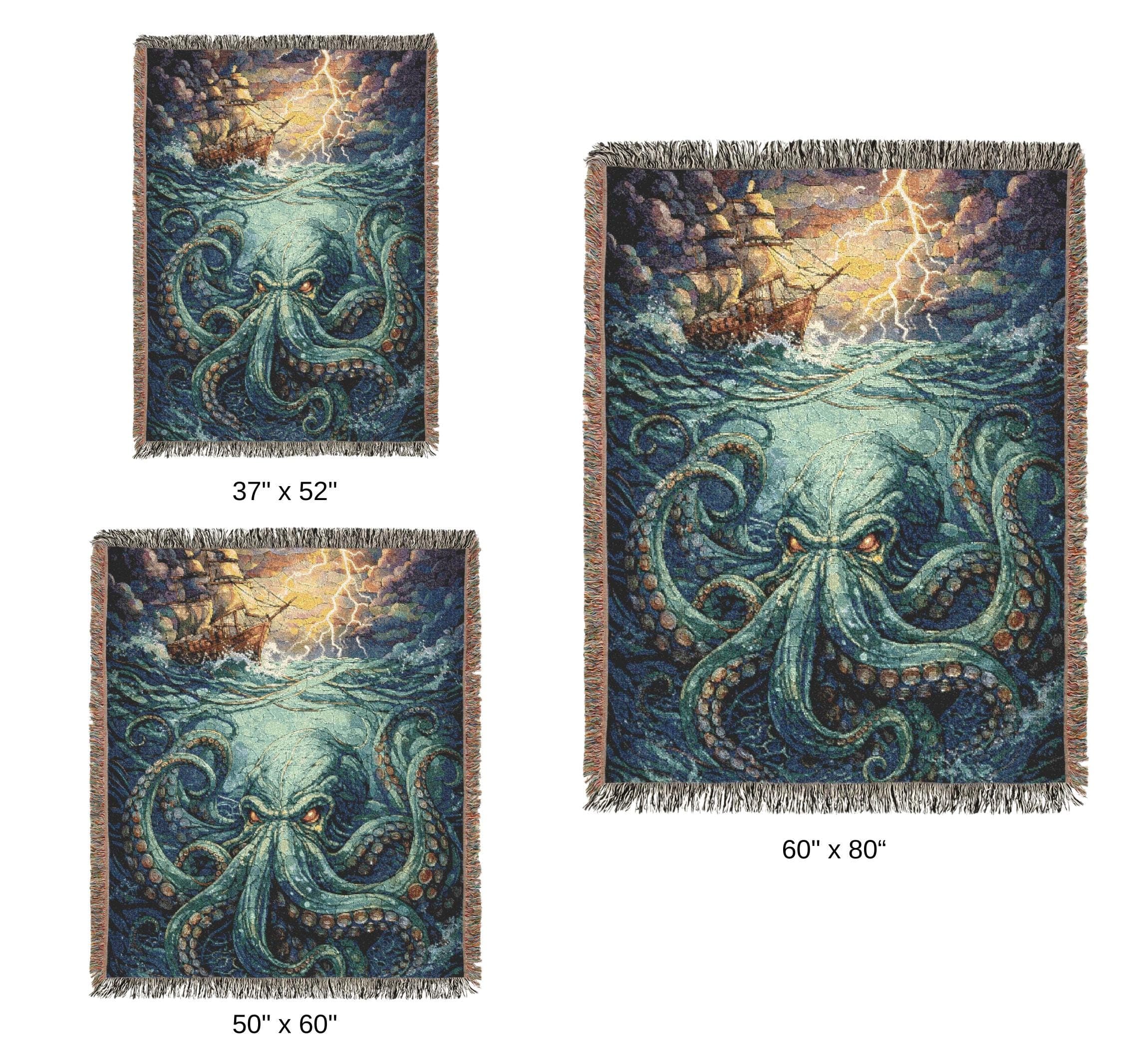 Kraken Woven Tapestry Wall Hanging Octopus Sea Monster Pirate Ship Stormy Ocean Woven Throw Blanket Nautical Gothic Wall Art Decor Gift - image 5