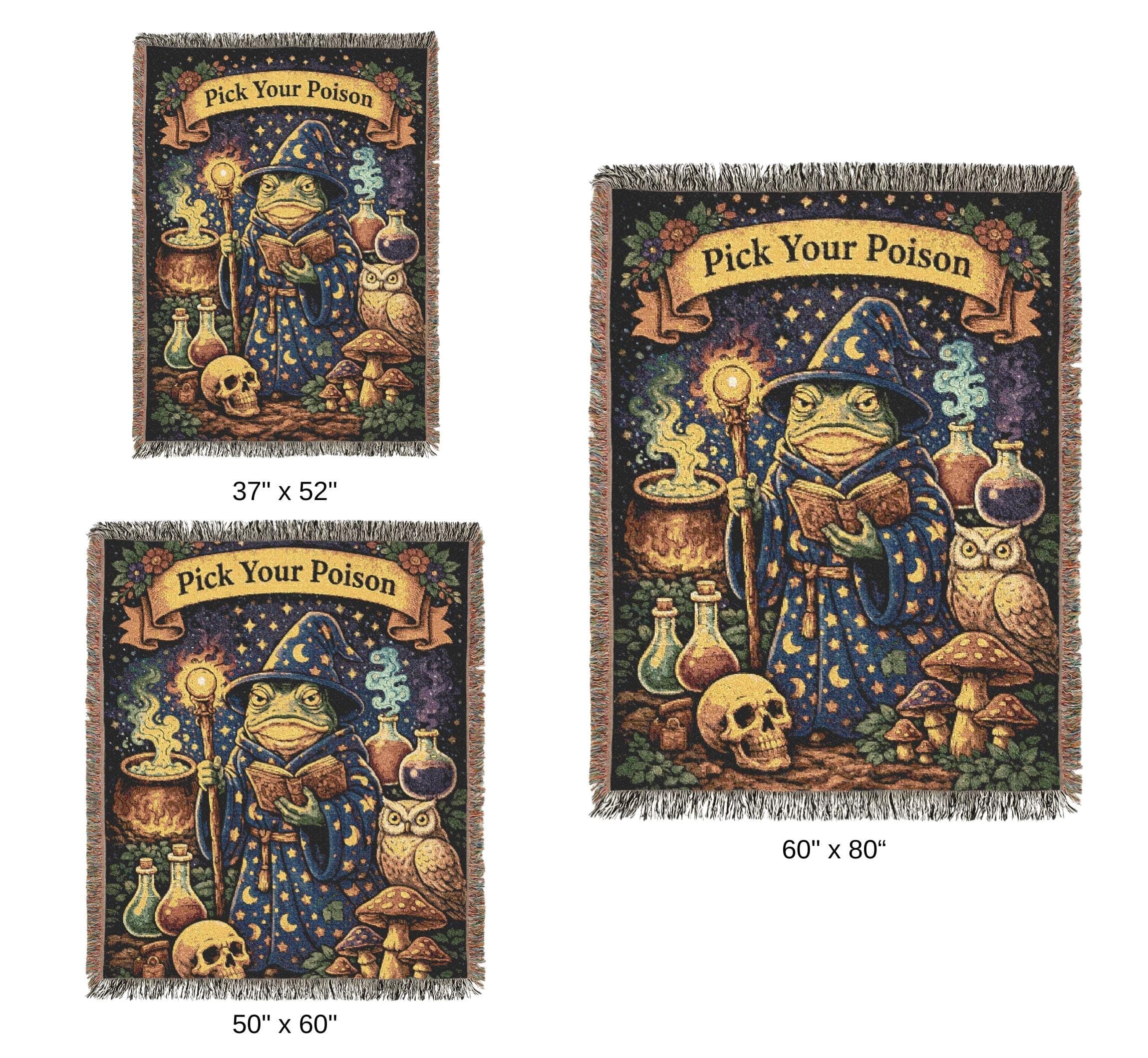 Frog Wizard Tapestry Wall Hanging Pick Your Poison Witchy Cottagecore Wall Decor Cute Woven Tapestry Throw Blanket Fantasy Wall Art - image 5